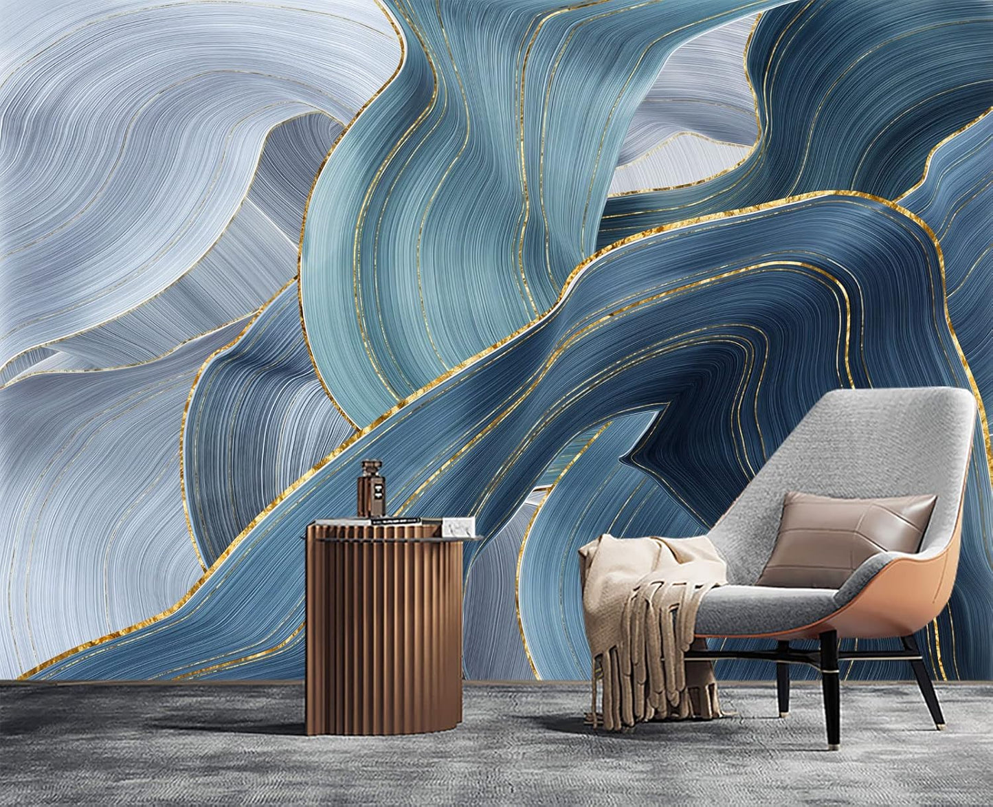 Gilding Marble Blue Wall Mural Wallpaper for Bedroom 178" x 117"