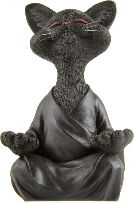5" Whimsical Happy Cat Buddha Figurine – Zen-Inspired Resin Cat Statue – Meditating Animal Sculpture for Mindful Home or Office Decor – Peaceful Gift for Cat Lovers and Yoga Fans