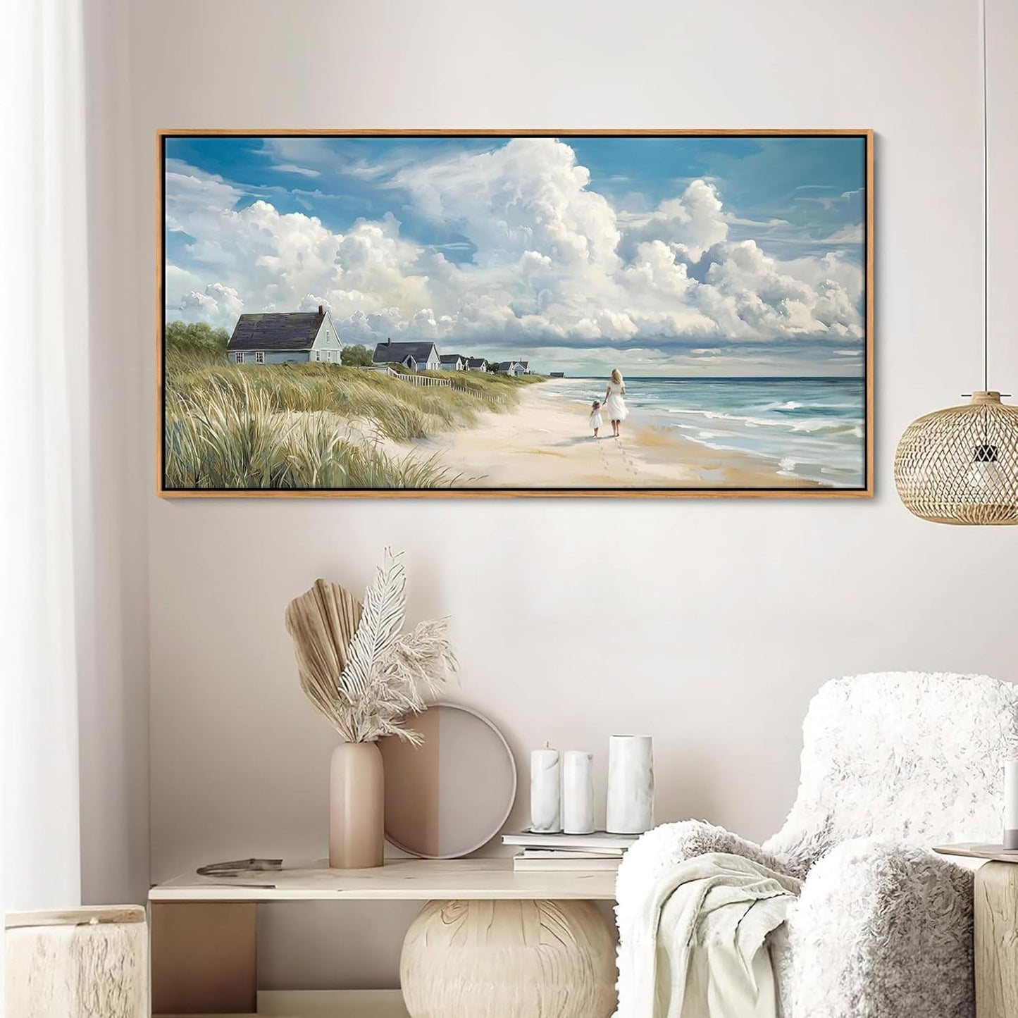 HGUAOA Coastal Canvas Wall Art - Large Landscape Wall Art for Living Room - Ocean and Beach Painting - Blue Artwork for Bedroom Decor - Above Bed Wall Pictures -Beach Theme Print Art