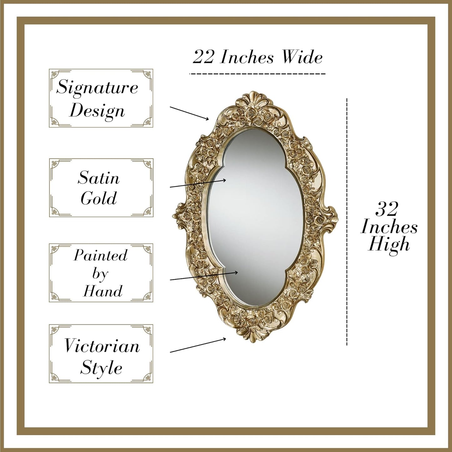 Touch of Class Victoria Rose Oval Vintage Wall Mirror | Victorian Style Decor for Bedroom, Living Room, Bathroom Vanity | Ornate Gold Framed
