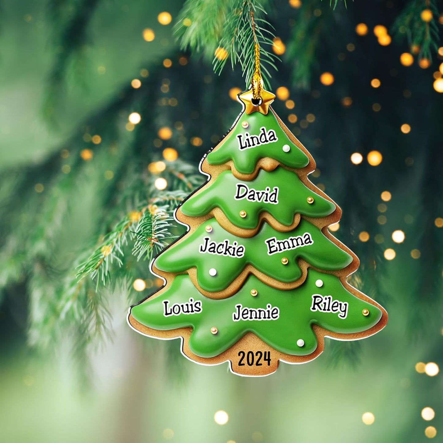 Family Gingerbread Name - Personalized Custom 3D Inflated Effect Acrylic Ornament Family Members and Pets Ornament Gifts for Family Tree Decoration (A05, 2 Names)