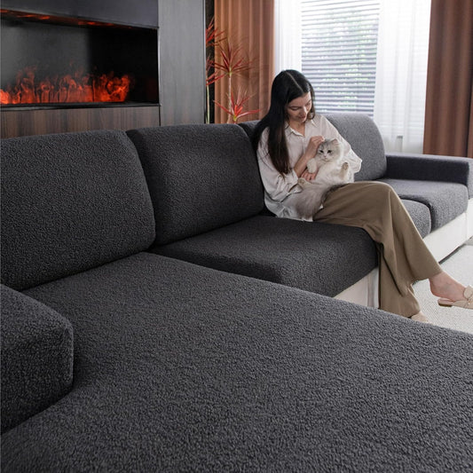 Couch Cushion Covers for Sectional Sofa, Stretch Soft Sofa Slipcovers Washable Wear-Resistant Universal Furniture Protector for Living Room(2 Seaters Covers+1 Chaise Cover, Dark Gray)