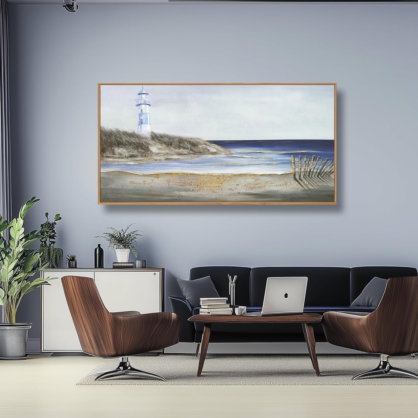 Yuaxker Coastal Wall Art Framed Wall Decor Blue and White Lighthouse Canvas Painting Modern Wall Hanging Artwork for Living Room Bedroom Dining Room Office Home Decor 20x40 Inch