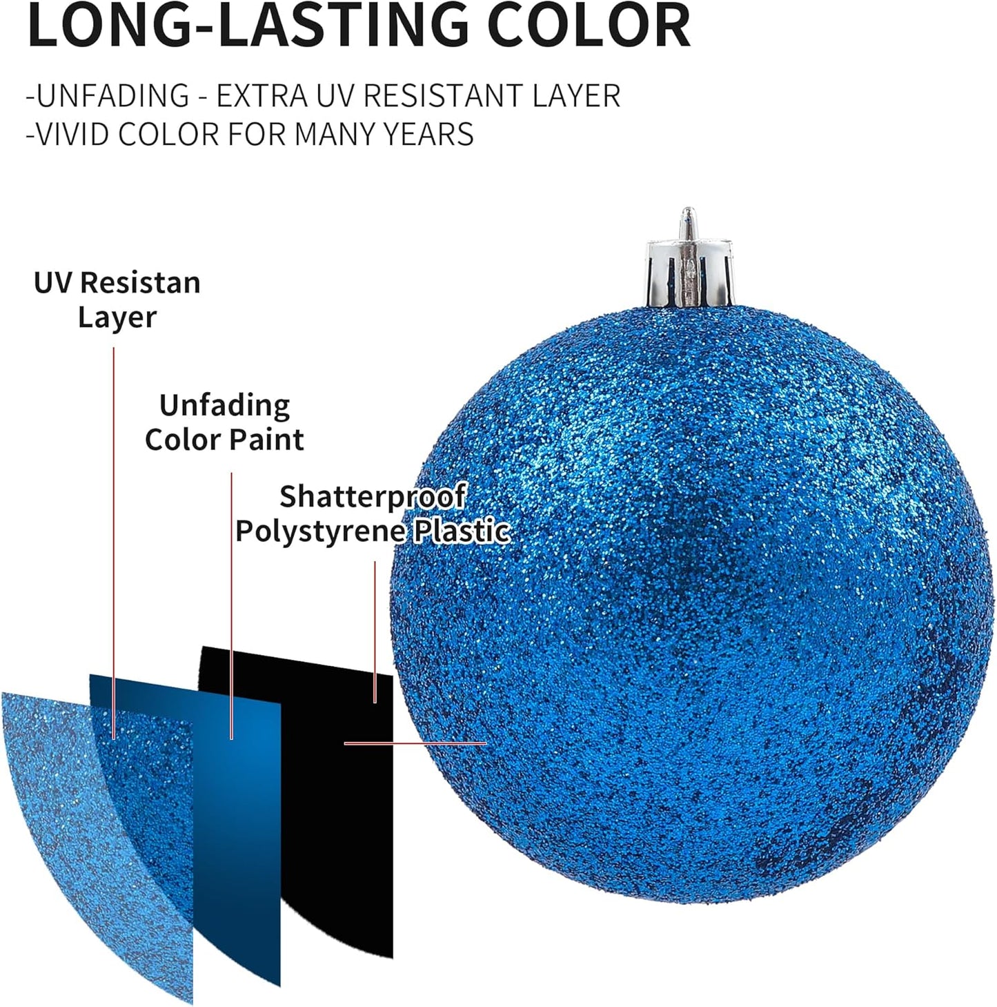 LANGXUN 36pcs Blue Christmas Tree Decorations Balls, Bolas De Navidad, 2025 Christmas Decor, Indoor Outdoor Shatterproof Christmas Ornaments, Xmars Party Wedding Suppiles