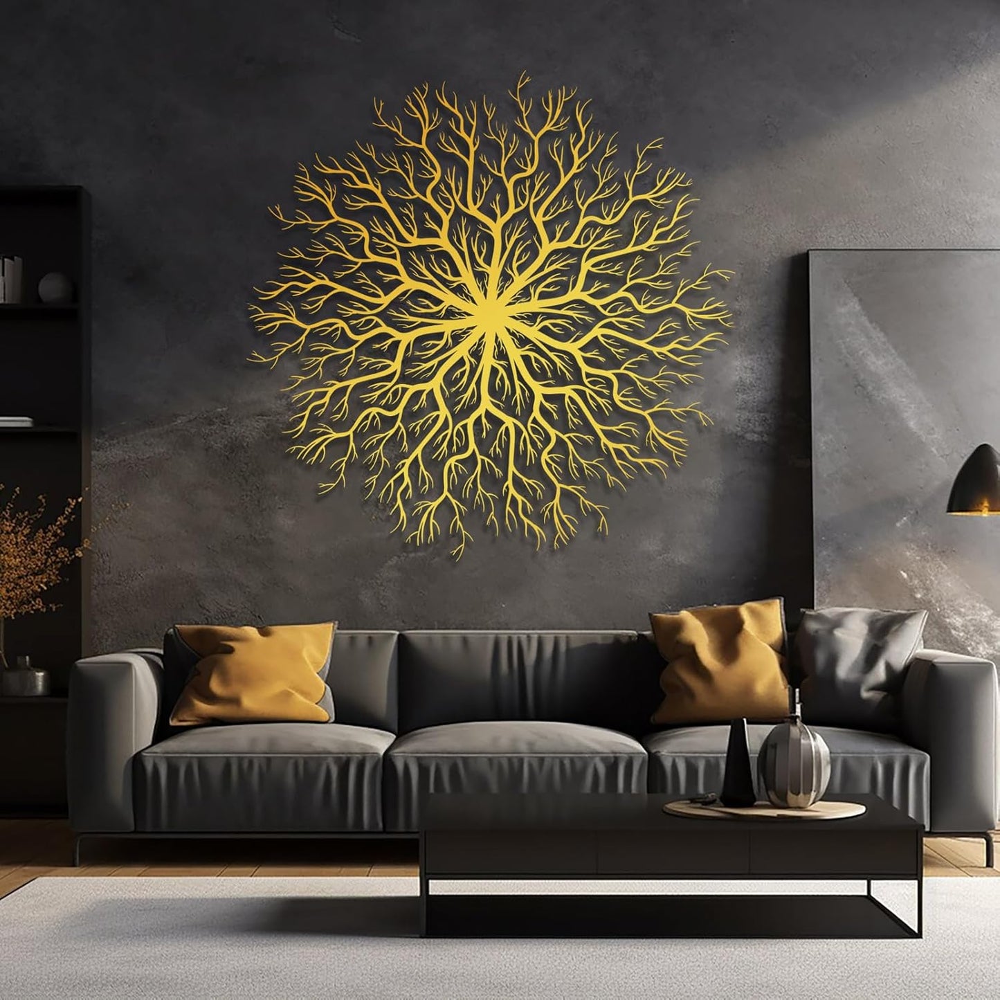Tree of Life Metal Wall Art, Metal Tree Wall Art, Large Round Sculpture, Round Branch Wall Decor, Large Branch Artwork, Nature Sign, Wall Decor for Living Room, Housewarming Gift (Black, 35"x35"|90x90cm)