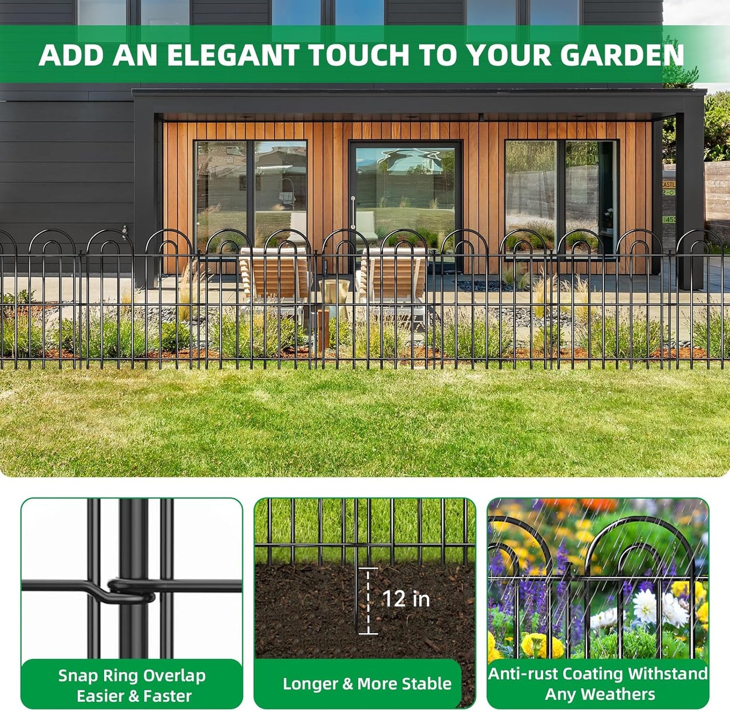 25 Panels Decorative Garden Fence, 32 in(H) X 50 ft(L) No Dig Dog Fence Outdoor for Yard, Rustproof Tall Metal Garden Fencing Animal Barrier with Ground Stakes, Temporary Fencing for Patio Outdoor