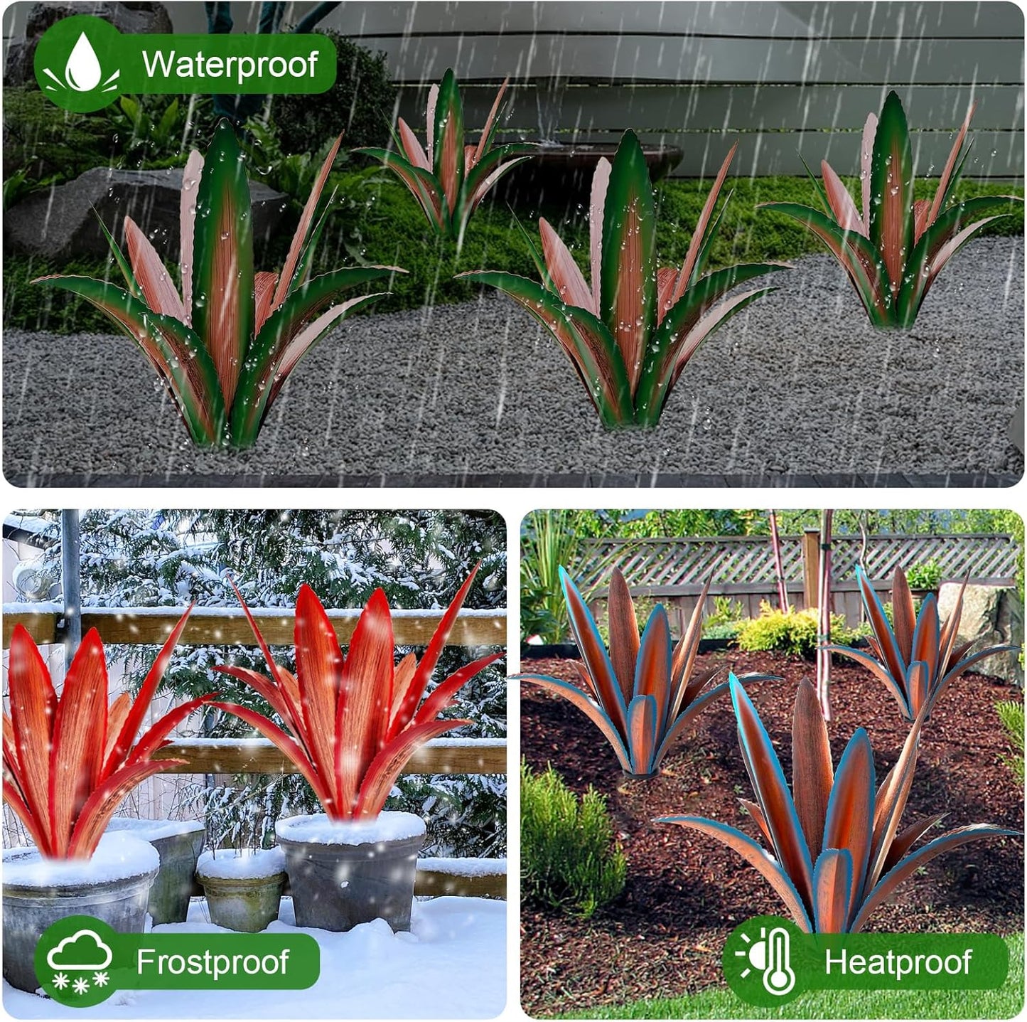TOMBABY Enlarge Thickened Wind Resistant Iron Agave Metal Plant Country Garden Sculpture Statue Outdoor Decoration Agave Metal Plant Courtyard Garden Lawn Ornament Gift (2, 12 Leaves Blue)