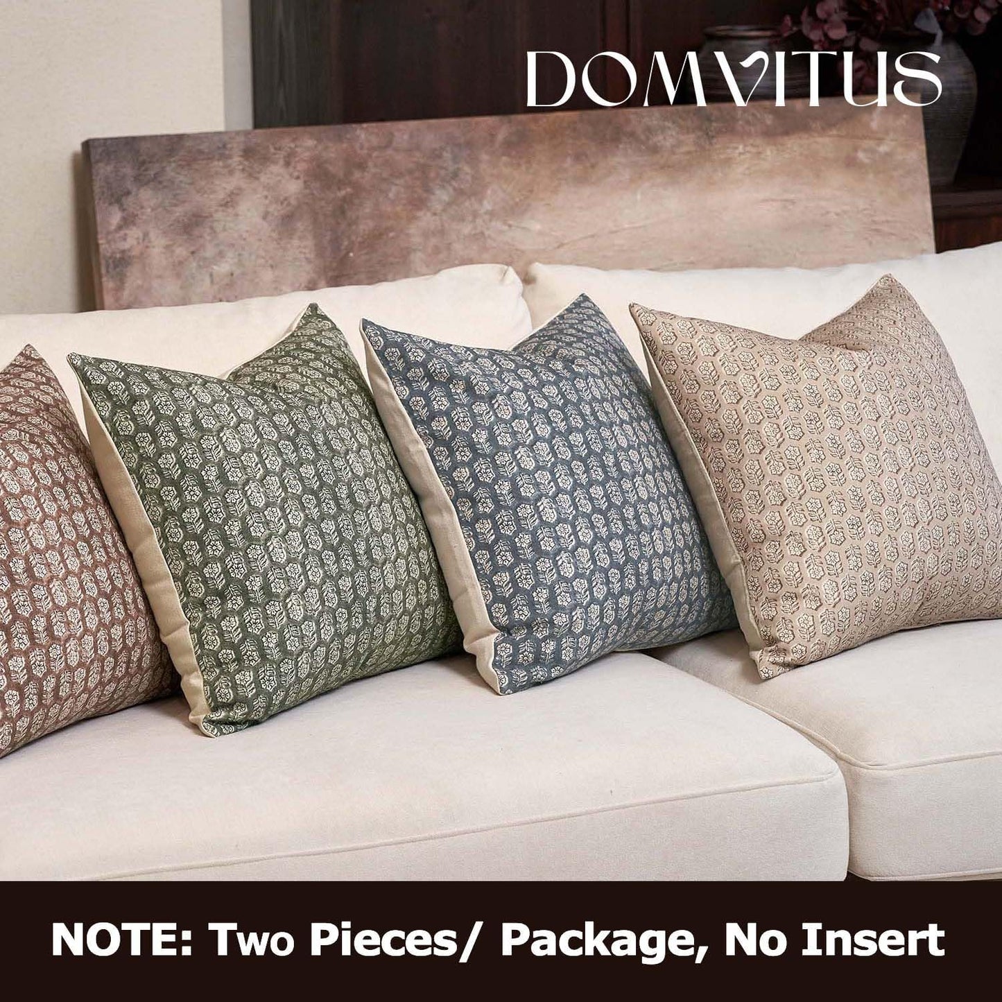 DOMVITUS Floral Pillow Covers Set of 2, Throw Pillow Covers 18x18, Floral Print Neutral Accent Decorative Pillow Covers for Living Room, Bed, Dusty Blue