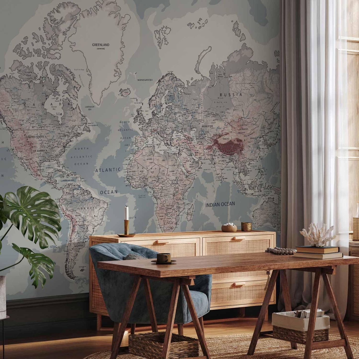 artgeist Premium Wall Mural World Map 157x110 in - XXL Non-Woven Wallpaper Fleece Wall Decor Photo Print Picture Image Design Home Map of The World k-A-0061-a-c