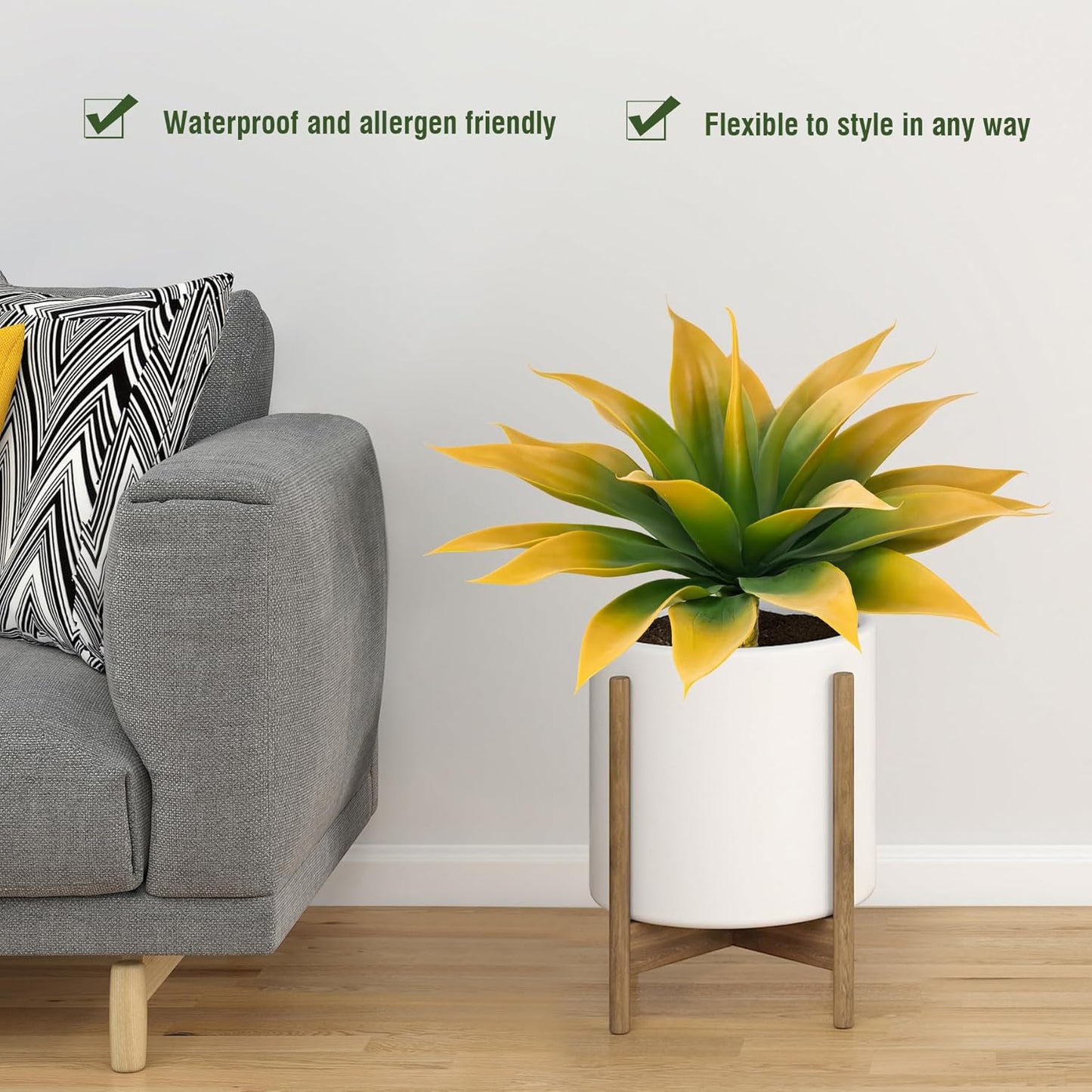 Artificial Agave Plants,Large UV Resistant Fake Agave Planters for Indoor and Outdoor Decorating Tropical Plant Succulents Greenery Indoor Decor (2Pack,18" Yellow)