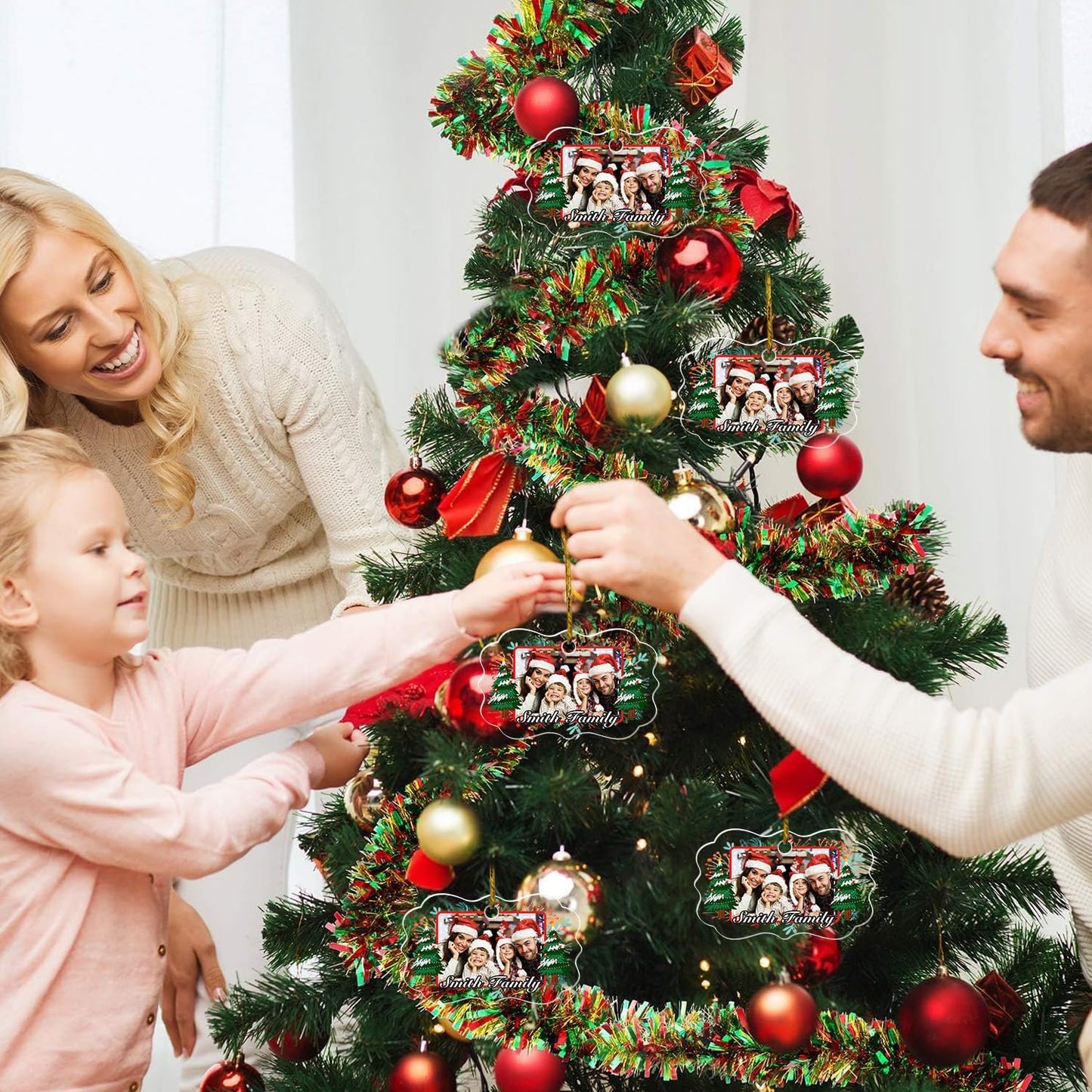 Personalized Crystal Photo Ornaments, Christmas Tree Hanging Decor, Custom Ornaments for Family, Decorative Hanging Glass Pendant, Design Own Picture, Gifts for Christmas, Butterfly Shape