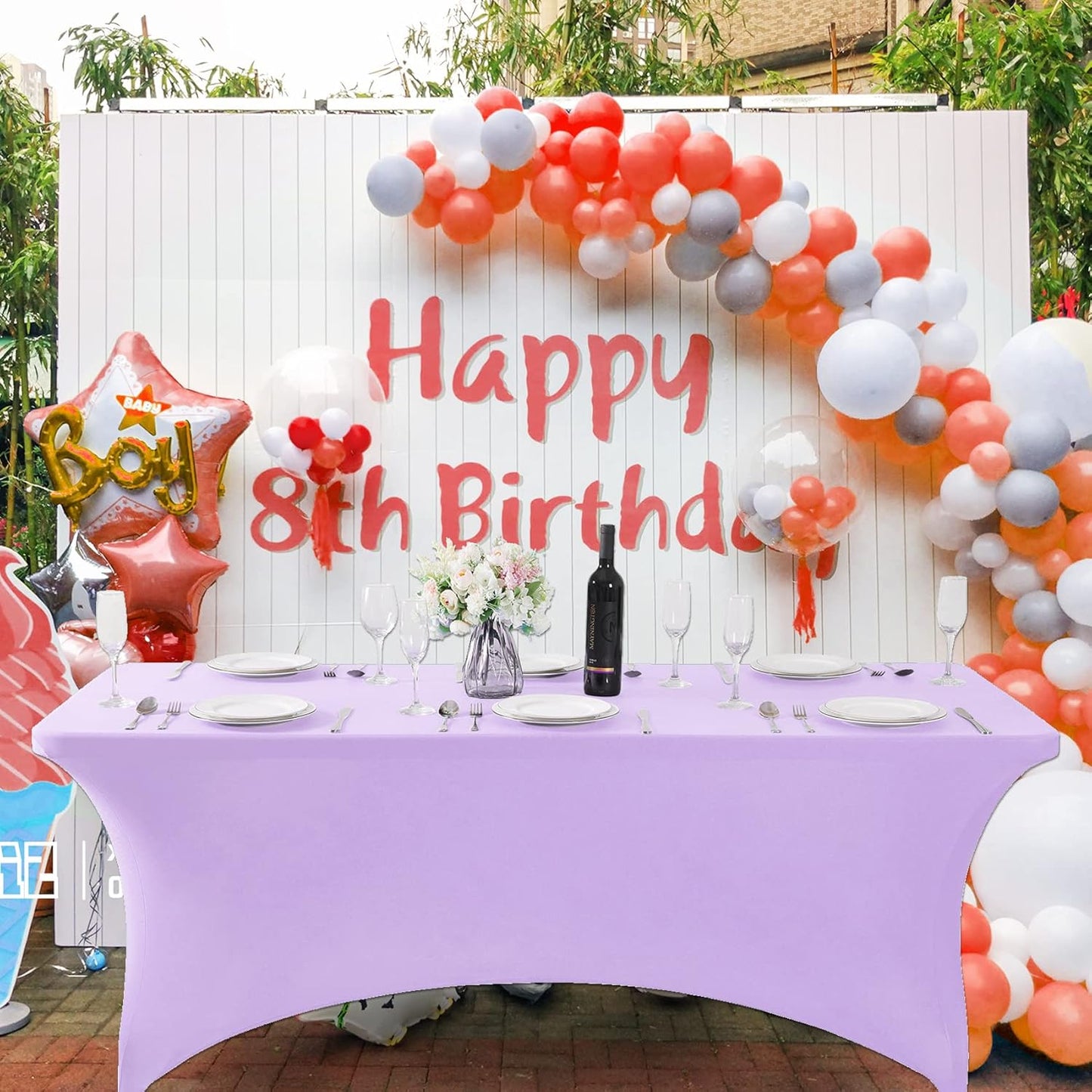 SuperO Waterproof Spandex Table Cover for 6FT Table Universal Fitted Stretch Tablecloth for Party, Banquet, Wedding and Events-Lavender