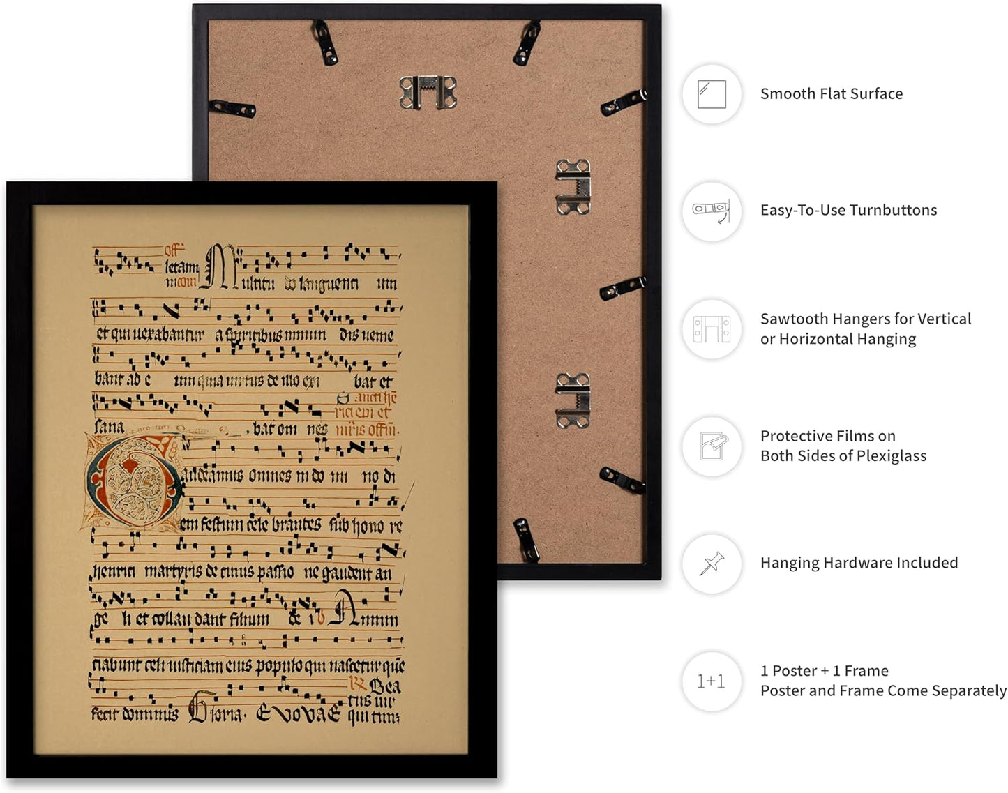 Poster Master Vintage Hymnal Poster - Retro Music Print - Gift for Artist, Friend - Graduale Aboense, Gregorian Chant Manuscript, Score - Wall Decor for Living Room, Bedroom, 16x20 Black Framed