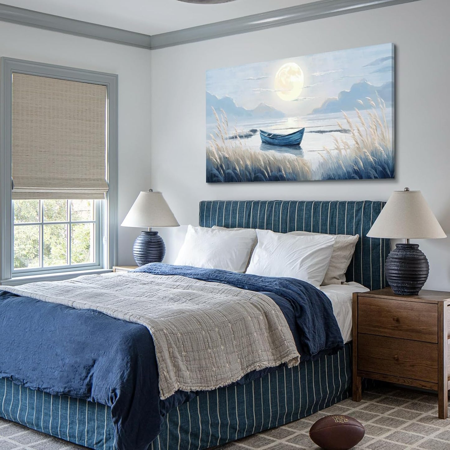 Oversized Large Living Room Wall Art, Blue Wall Decor for Bedroom, Modern Nautical Ocean Beach Seascape Nature Picture Sailboat Moon Lake Mountain Canvas Print Relaxing Serene Coastal Rustic Artwork