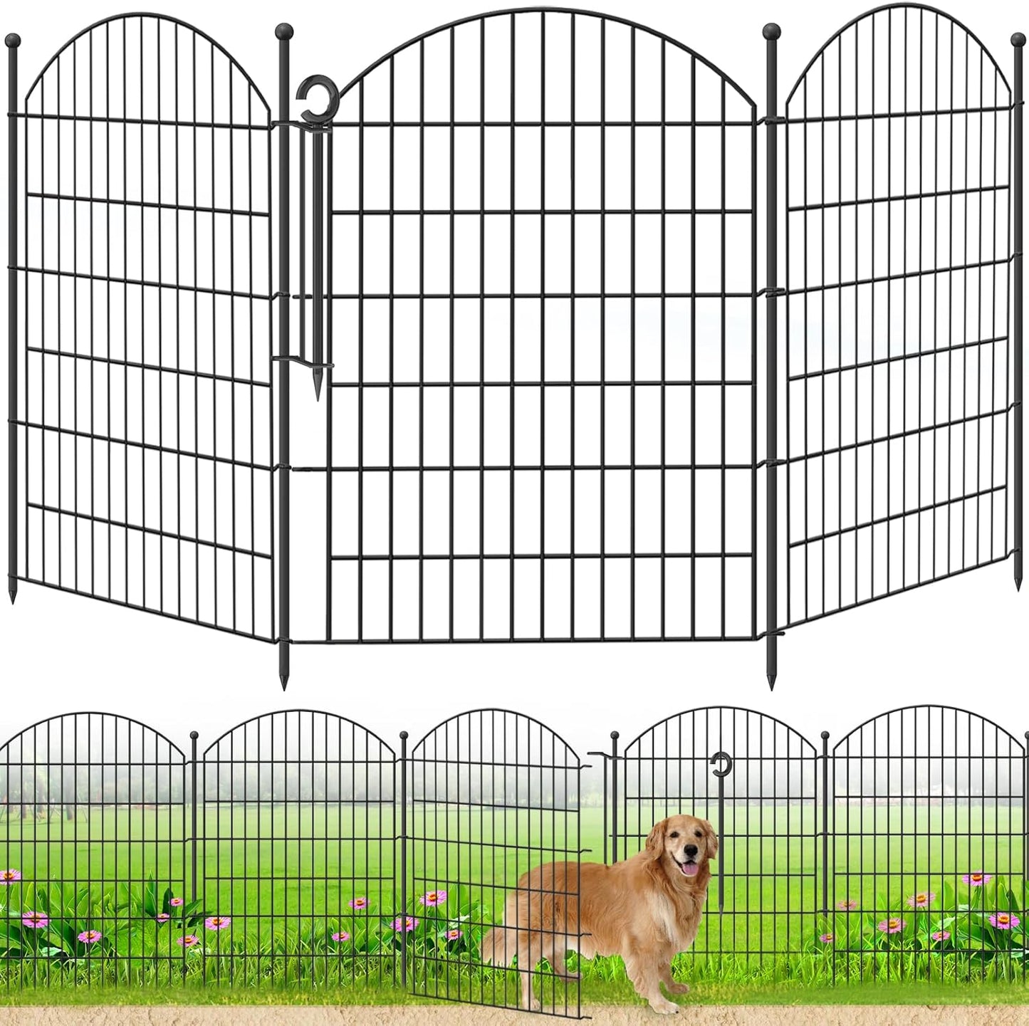 Decorative Garden Fence 40in (H) x12ft (L), 5 Pack No Dig Fence Animal Barrier for Dog with Lock, Arched Flower Bed Edging, Wire Border Panel Fencing for Yard Patio Outdoor Decor