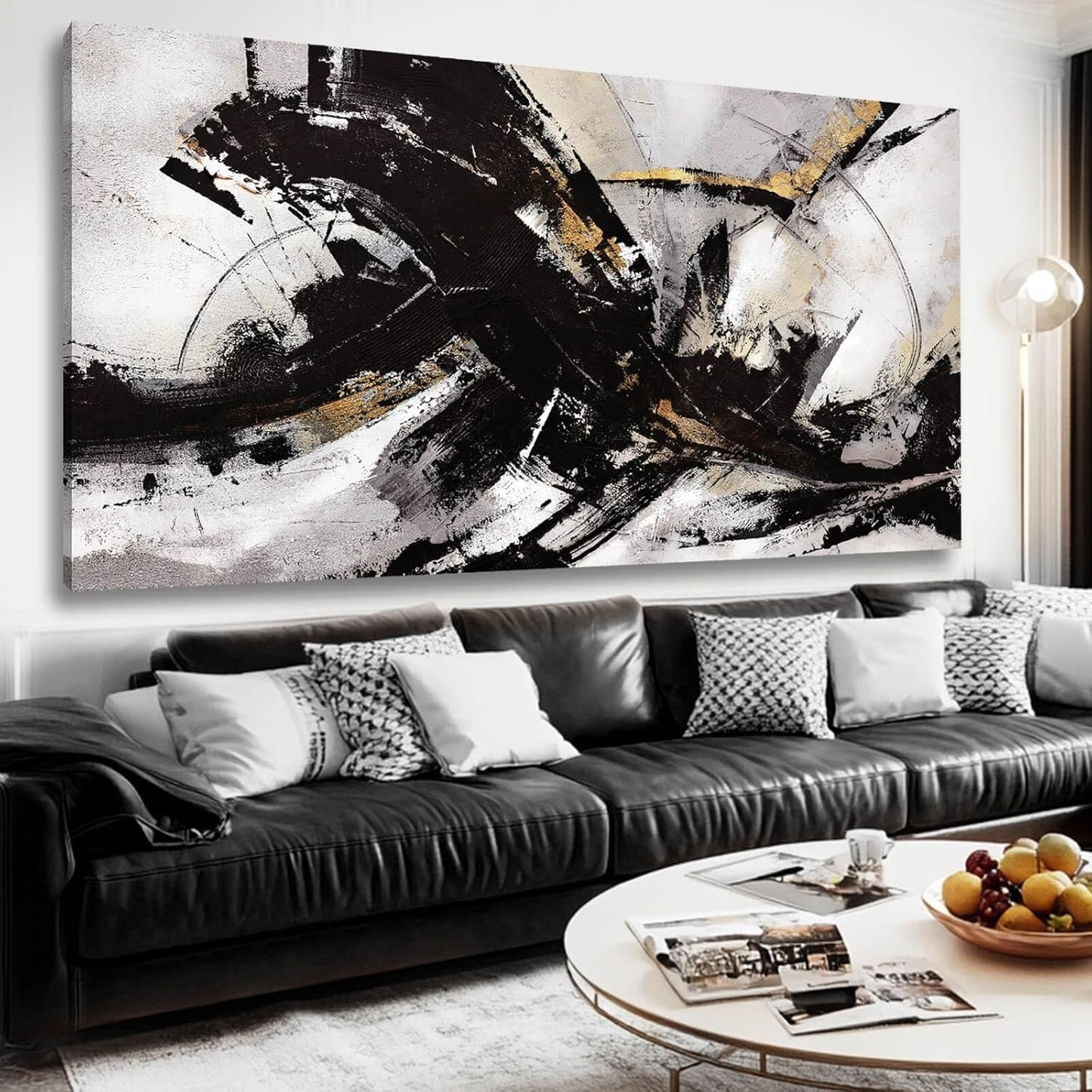Abstract Wall Art for Living Room Canvas Wall Decor Large Artwork Black And Gold Wall Decorations Black Pictures for Wall 29"x58"
