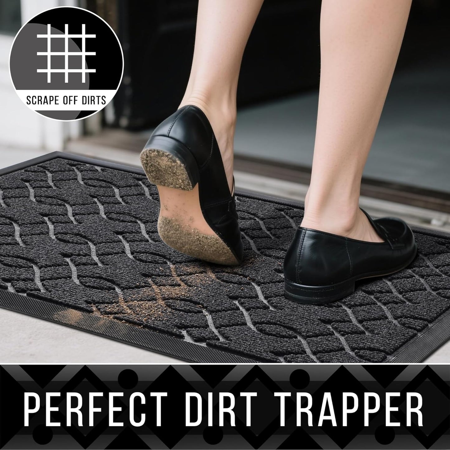 Yimobra Front Door Mat Outdoor Indoor 72x24, All-Season, All-Weather, Heavy Duty Welcome Door Mats Outside Entrance, Non Slip Porch Patio Entrance Mat, Black Gray