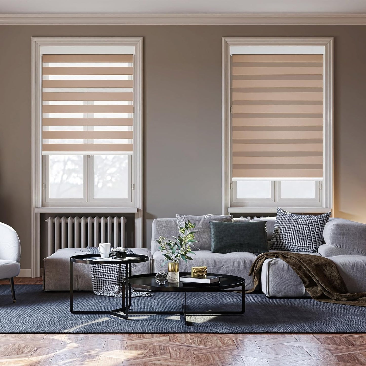 HESTIA Cordless Zebra Blinds Light Filtering Roller Shades UV Blocking Blackout Privacy Indoor Window Blind for Home Office Day and Night, Beige,45" W x 48" H