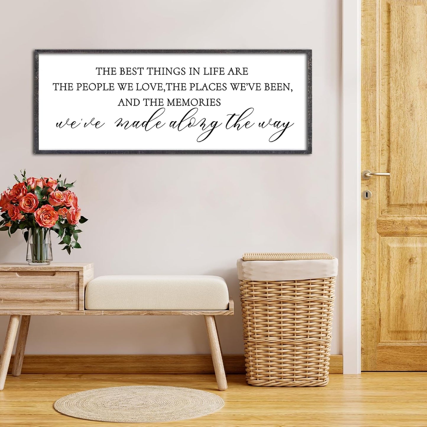 The Best Things in Life Wall Decor Sign 40 x 15 Inch Memories Inspirational Quotes Wood Framed Family Entryway Living Room Home Wall Art for Farmhouse Bedroom Room (Black)