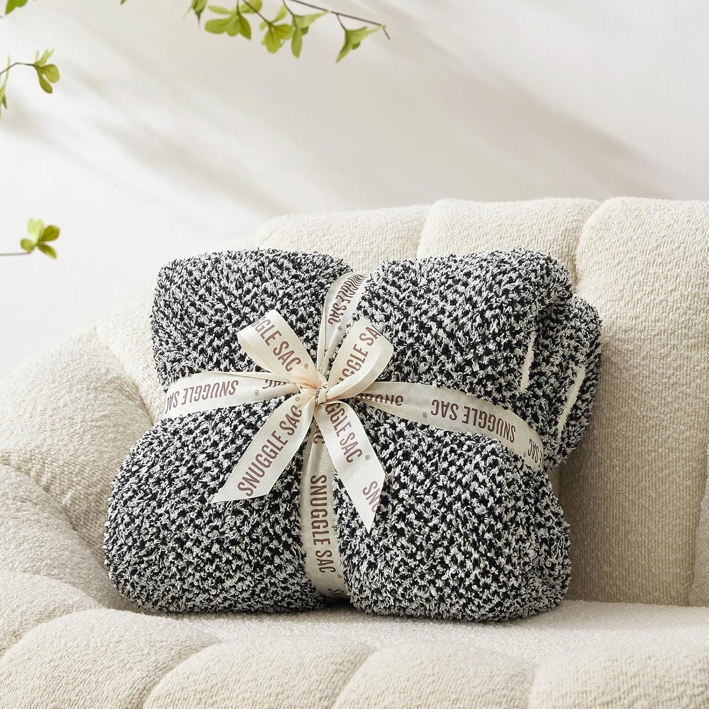 Snuggle Sac Heather Black Throw Blanket for Couch, Reversible Super Soft Micorfiber Blankets Dupes Warm Cozy Knit Fuzzy Plush Throws for Sofa, Bed, Heather Black, 50x60 inches