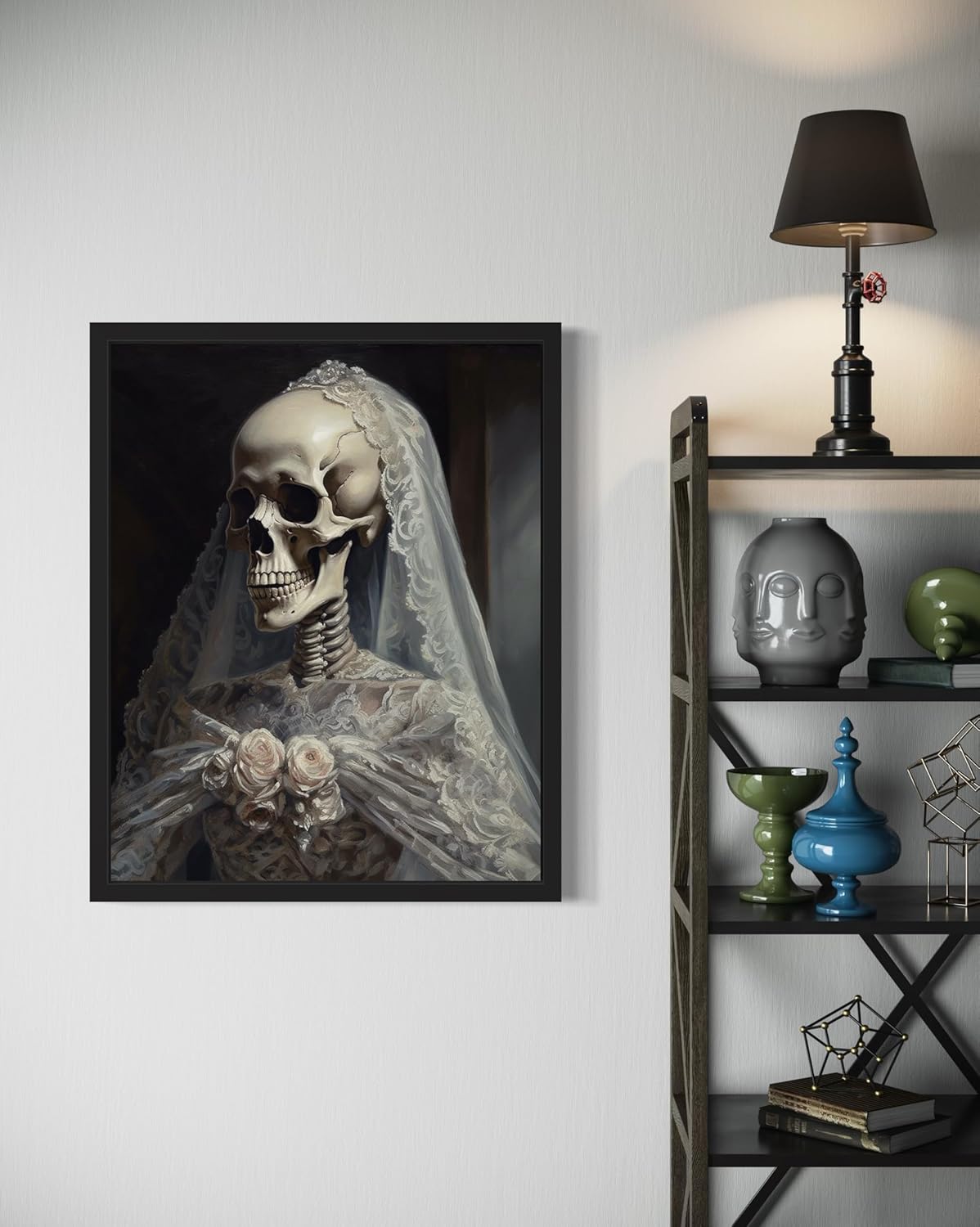 Skull Gown Poster Art Print, Halloween Scary Vintage Wall Art Academia Spooky Painting Decoration for Horror Prints, Gothic Posters Bedroom Decor 89 (Skull Gown, 8 x 10 inches, Unframed)