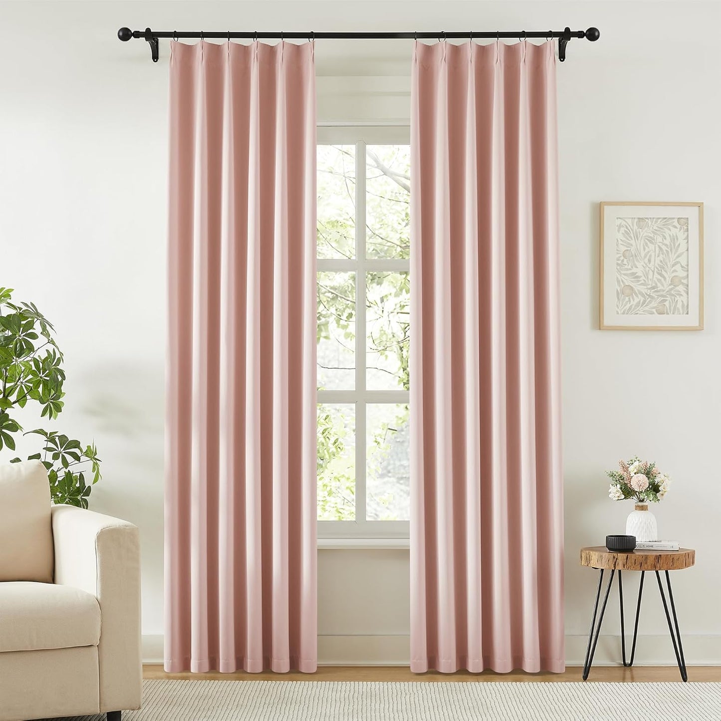 KangBang Soft Pink Pinch Pleated Curtains 90 Inches Long for Girls Room 2 Panels, Pinch Pleat Blackout Curtains for Bedroom with Hooks Soft Vertical Privacy Window Panels(40”Wx90”L,7.5FT, Baby Pink)