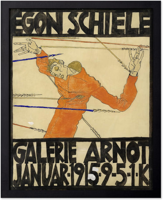 Poster Master Vintage Painting Poster - Retro Expressionism Print - Self Portrait as the Martyred St Sebastian - Gift for Artist, Friend - Wall Decor for Home, Office, 16x20 Black Framed