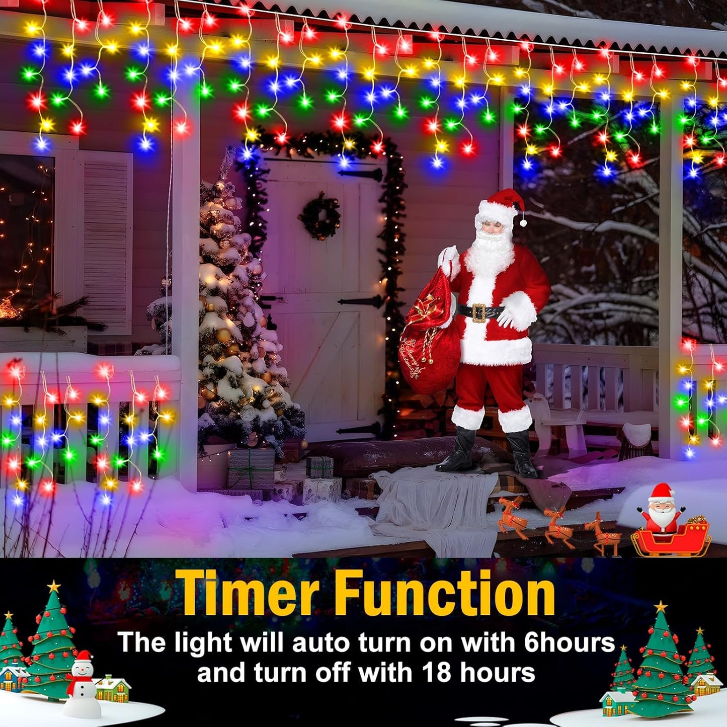 Color Changing Christmas Lights, 11 Modes 49FT 480 LED Ice Lights for Outside with 90 Drops, Timer Memory Waterproof Warm White to Multicolor Ice String Lights for Christmas Eaves Party Decorations