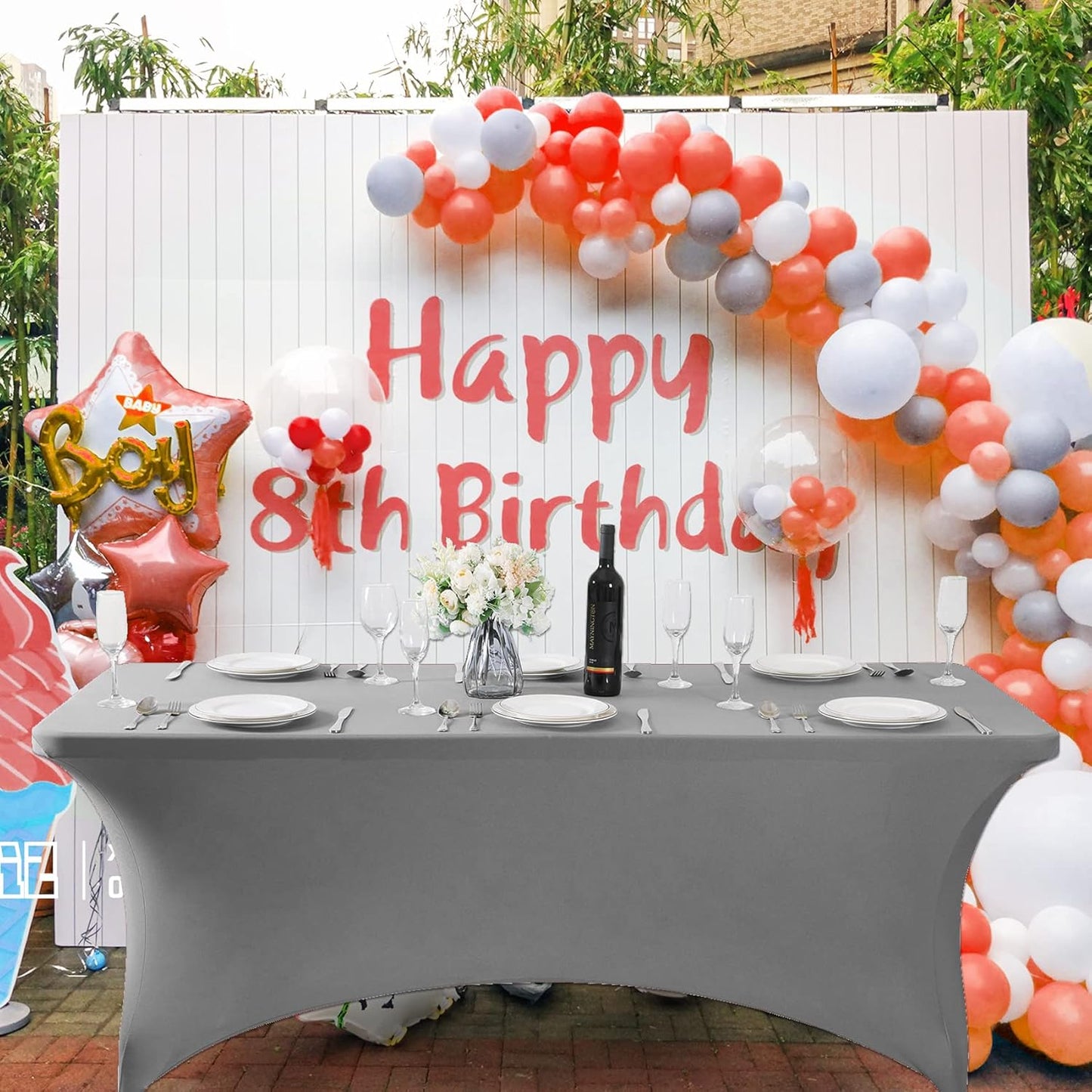 SuperO Waterproof Spandex Table Cover for 6FT Table Universal Fitted Stretch Tablecloth for Party, Banquet, Wedding and Events-Gray