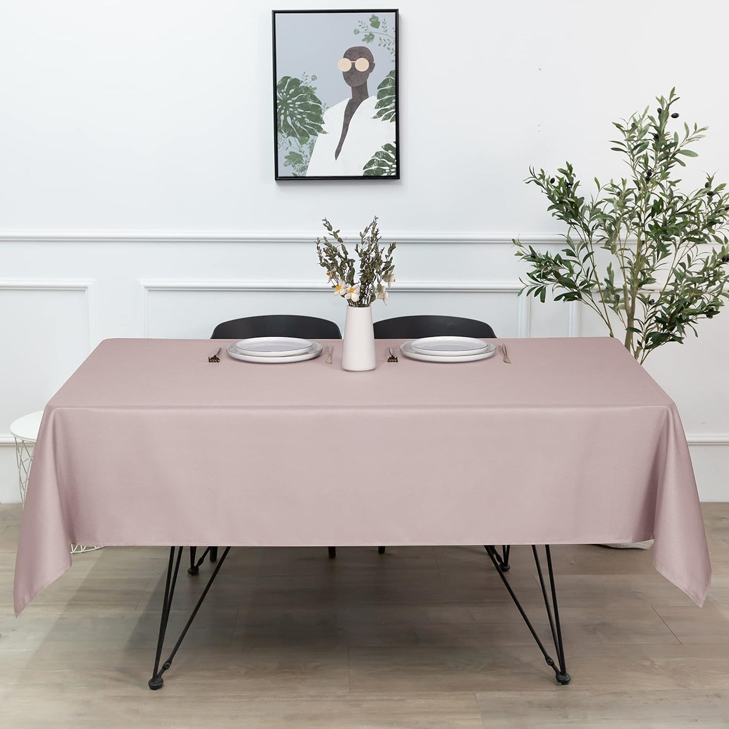 sancua Rectangle Tablecloth - 60 x 120 Inch - Stain and Wrinkle Resistant Washable Polyester Table Cloth, Decorative Fabric Table Cover for Dining Tables, Buffet Parties and Camping, Blush