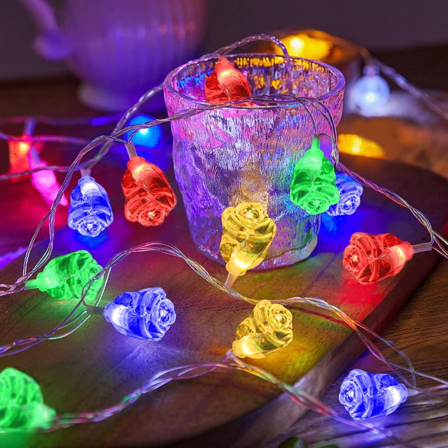 String Lights Indoor, 33 Ft 80 LED Rose Bud Lights, 8 Modes Dimmable & Timeable Fairy Light with Remote, Festival Decoration for Bedroom Living Room Wall, USB Plug, 4 Colors(Red&Yellow&Blue&Green)
