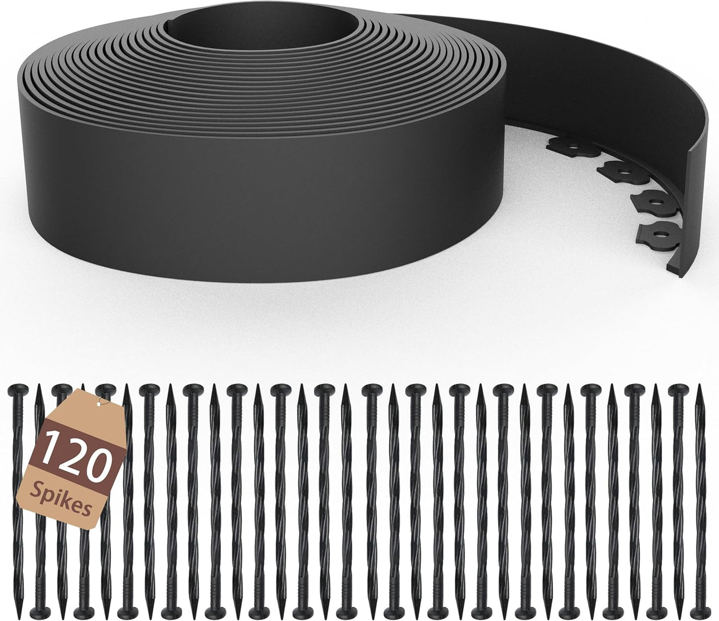 4 inch Tall Landscape Edging Kit 60FT Garden Edging with 120 Spikes for Lawn Edging and Flower Beds (Black, 60FT)