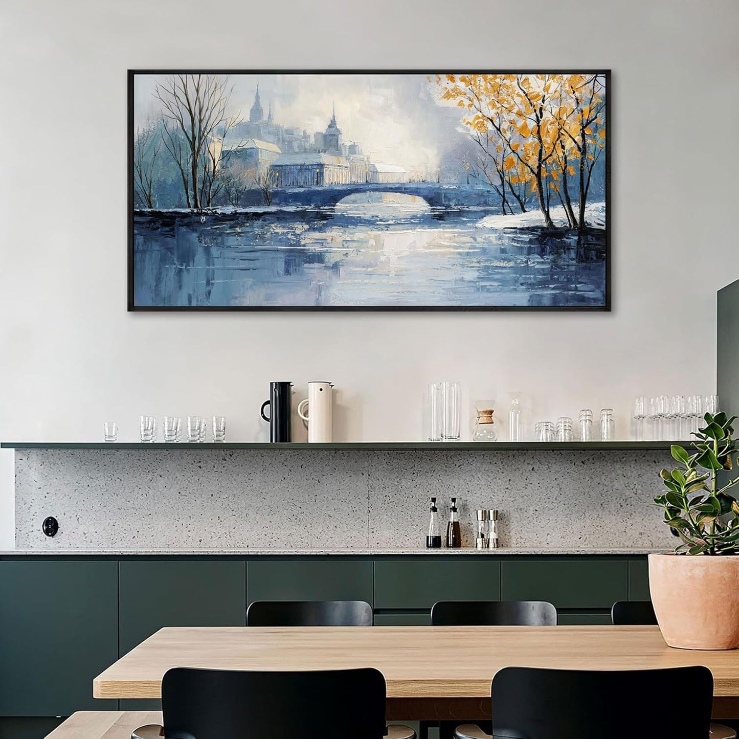 yiijeah Paintings Wall Decor - Wall Frames for Living Room Decorations Abstract Canvas Wall Art Blue and White Extra Large Artwork for Bedroom Office Home Decoration