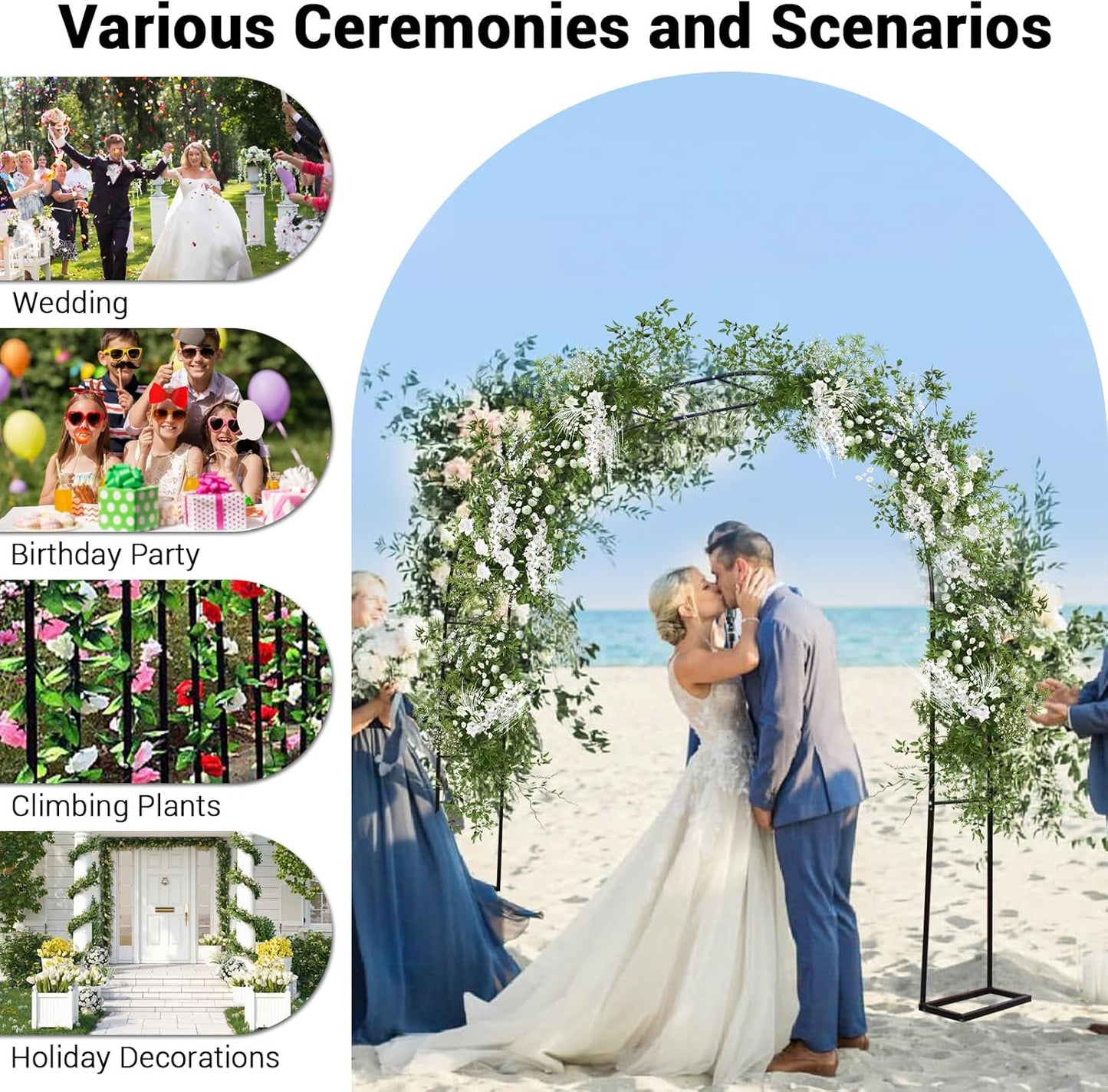 Garden Arch Trellis for Climbing Plants, 9.8'x7.2' Outdoor Arch Trellis, Metal Arbor Arches for Indoor Garden Ceremony Baby Shower Party Decoration Black