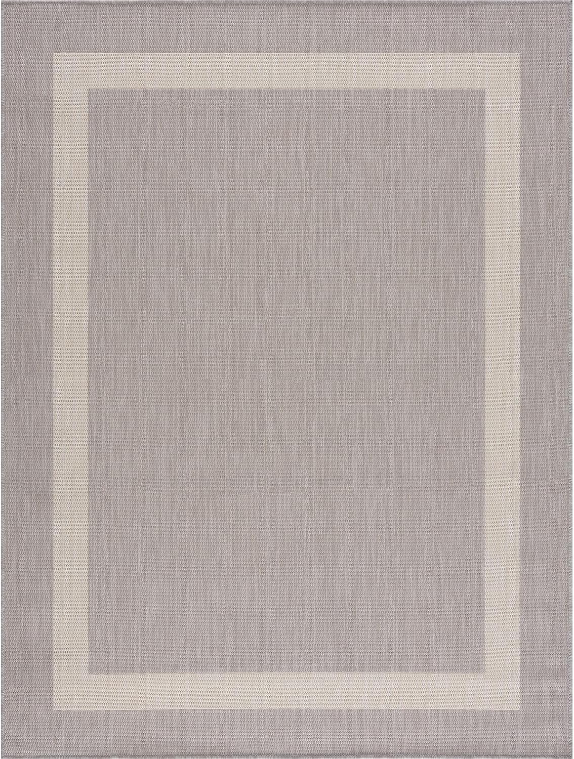 CAMILSON Outdoor Rug 5x7,Modern Outside Rugs for Patios Porches Waterproof Durable Washable Non-Shedding, Easy-to-Clean Indoor Outdoor Area Carpet (5 x 7, Bordered - Gray/White)