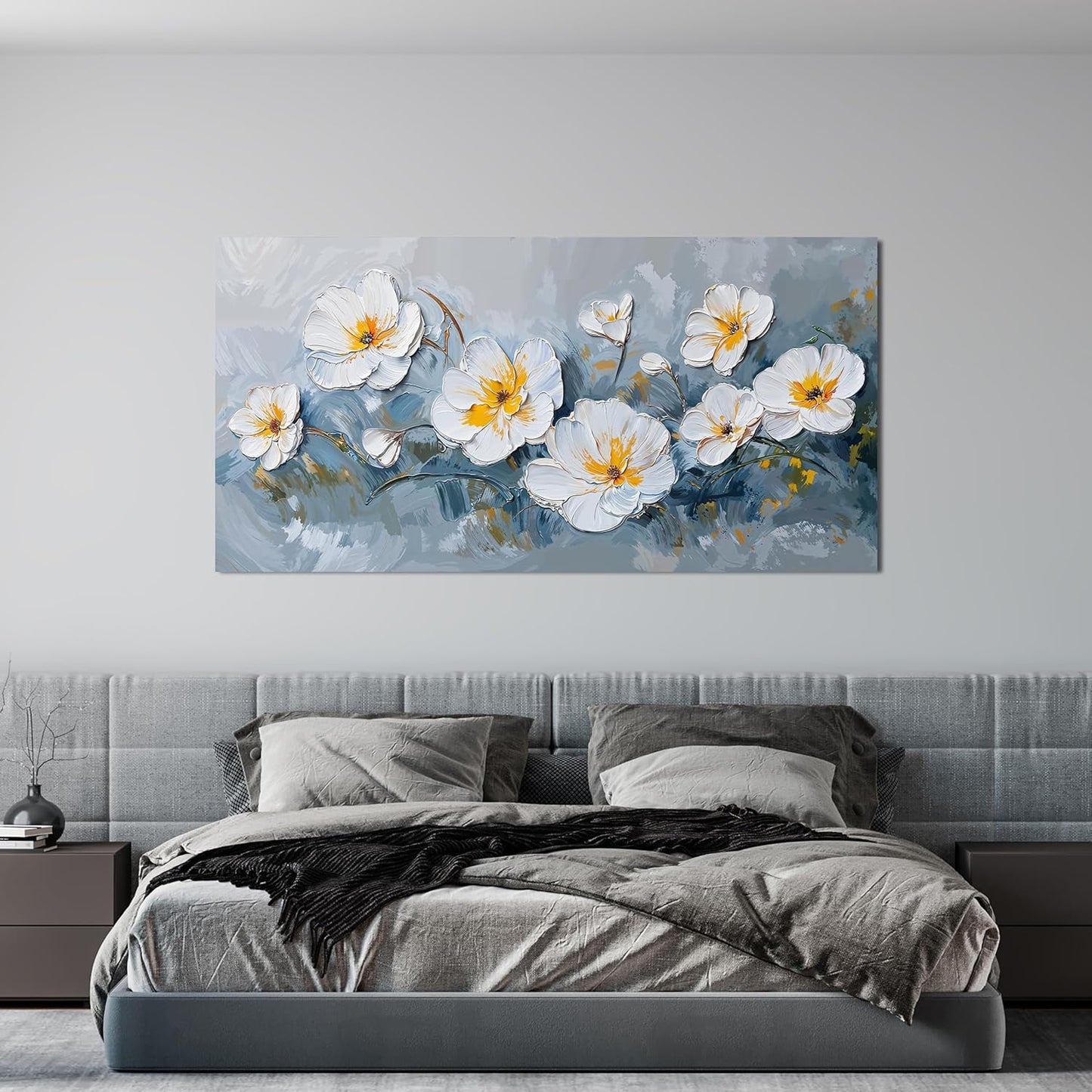 KUPTEU Canvas Wall Art Decor Large Wall Art Pictures for Living Room White Flowers Wall Art Prints Canvas Art Wall Decor Hallway Decorations Artwork for Walls Bedroom Home Aesthetic Decor 24" X 48"