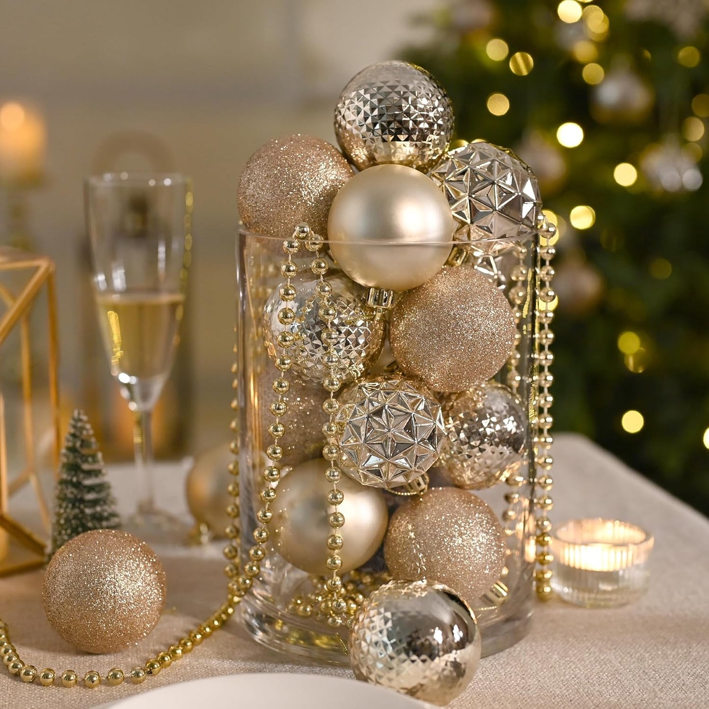 Valery Madelyn Christmas Tree Decorations Ornament Set for Fall Halloween, 50ct 2 Inches Champagne Shatterproof Christmas Ball Ornaments Hanging Xmas Holiday Party Decor