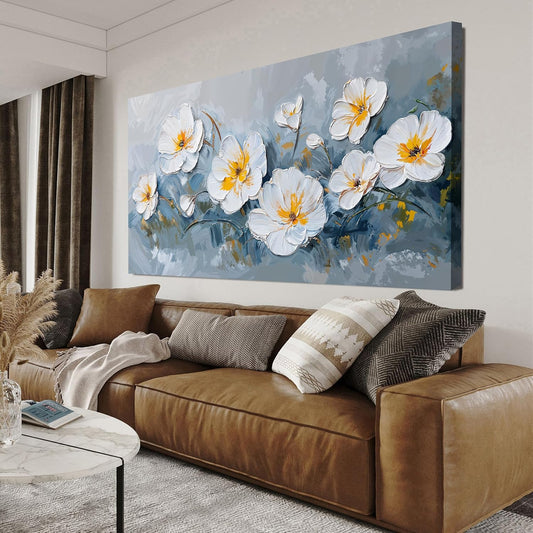 KUPTEU Canvas Wall Art Decor Wall Art Pictures for Living Room White Flowers Wall Art Prints Hallway Decorations Canvas Art Wall Decor Artwork for Walls Bedroom Home Aesthetic Decor 20" X 40"