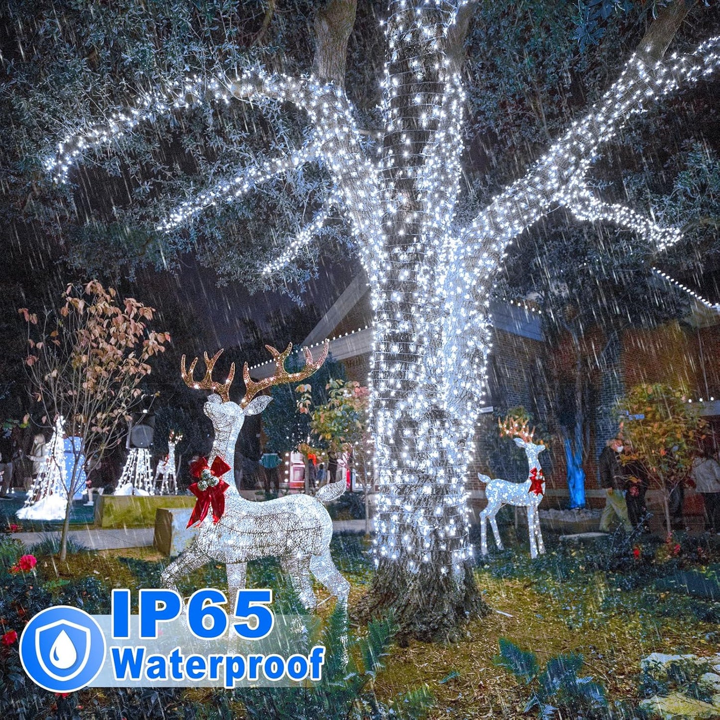 2 Pack Christmas Lights Outdoor, Total 200FT 600LED Christmas Tree Lights with 8 Modes Waterproof, Green Wire String Twinkle Lights for Indoor House Patio Yard Party Xmas Decorations, White