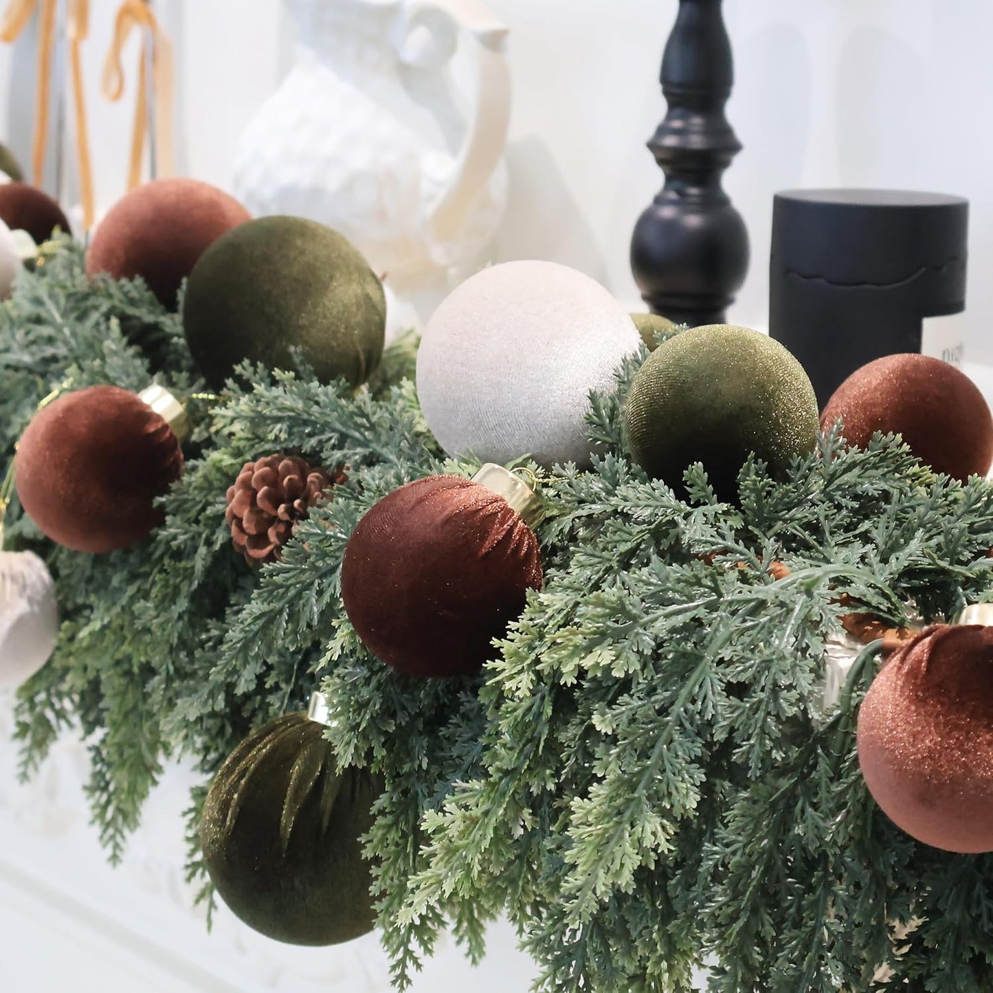 4inch Velvet Christmas Ornaments, 6pcs Multicolor Flocked Ornaments for Christmas Tree Decorations