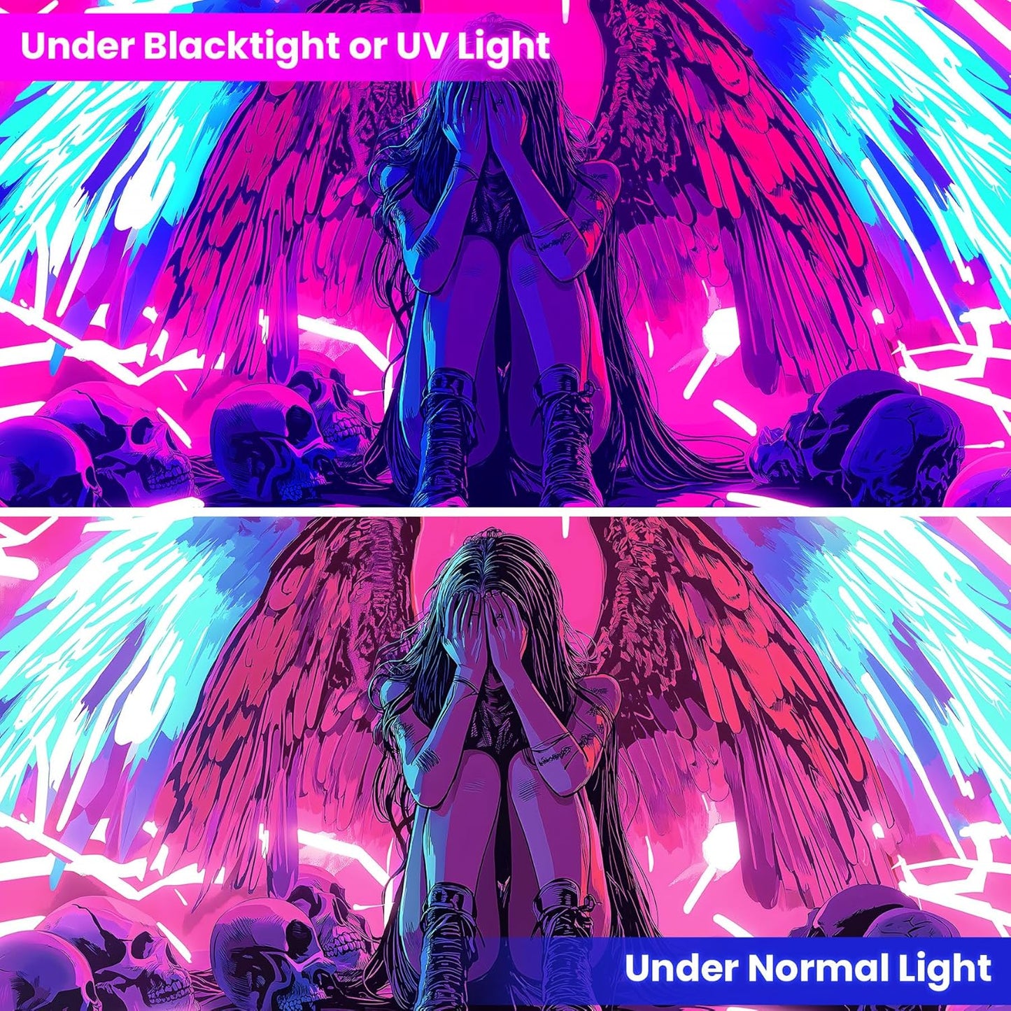 Blacklight Tapestry,WingTapestry Glow In The Dark,UV Reactive Black Light Upright Posters Wall Hanging for Bedroom Dorm Living Room Backdrop Decor (wing5, 90L" x 70W")