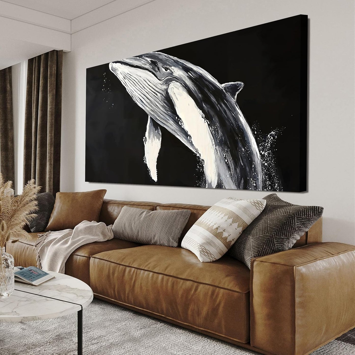 AIXMGSJS Canvas Wall Art Decor Black and White Wall Art Prints Large Modern Wall Art for Living Room Whales Decorations Artwork for Walls Black Canvas Art Wall Decor Bedroom Office Decor 20" X 40"