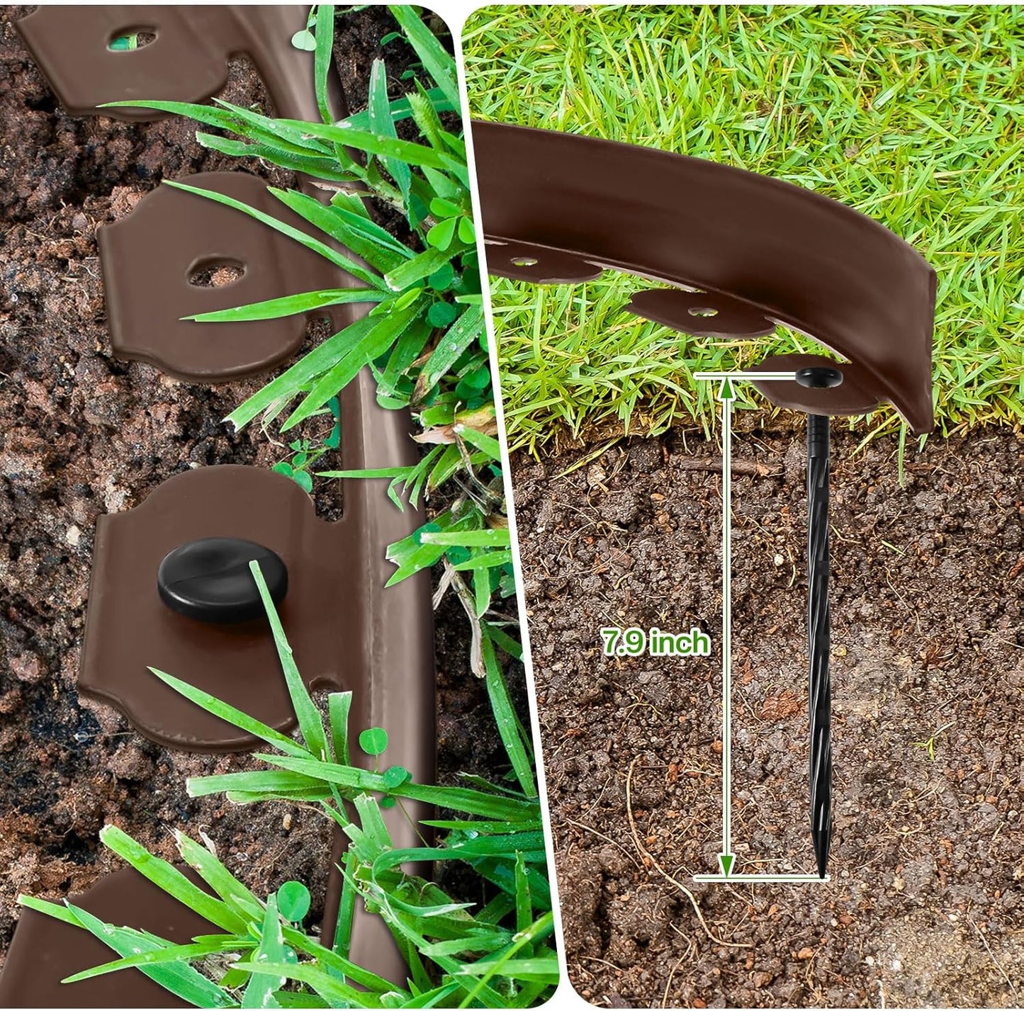 Sasylvia 2'' x 200' Landscape Edging Kit Edging Border Coil Include Anchoring Spikes 10 Connectors Plastic Garden Border for Lawn Garden Grass Yard Home(Brown)