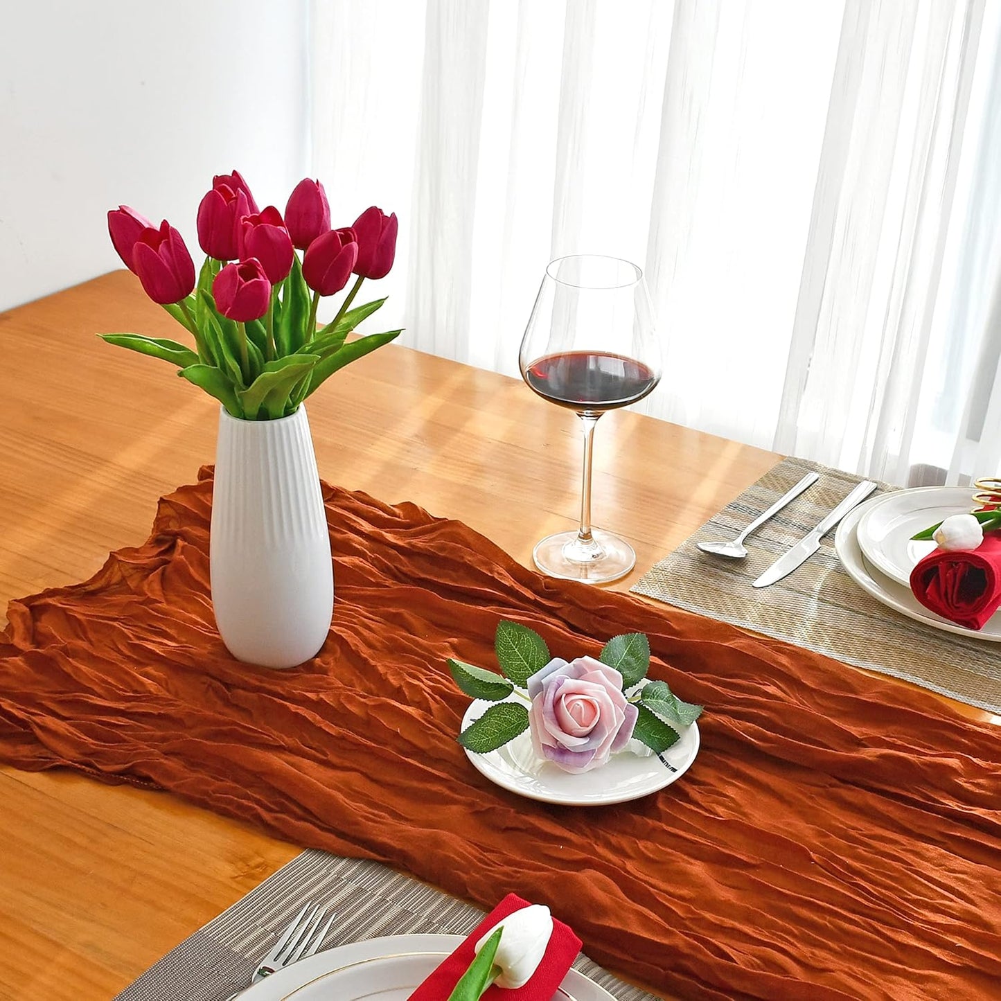 Mandy's Artificial Tulips 20 Stems Hot Pink PU Faux Flowers for Wedding Home Decor 13.5 Inch