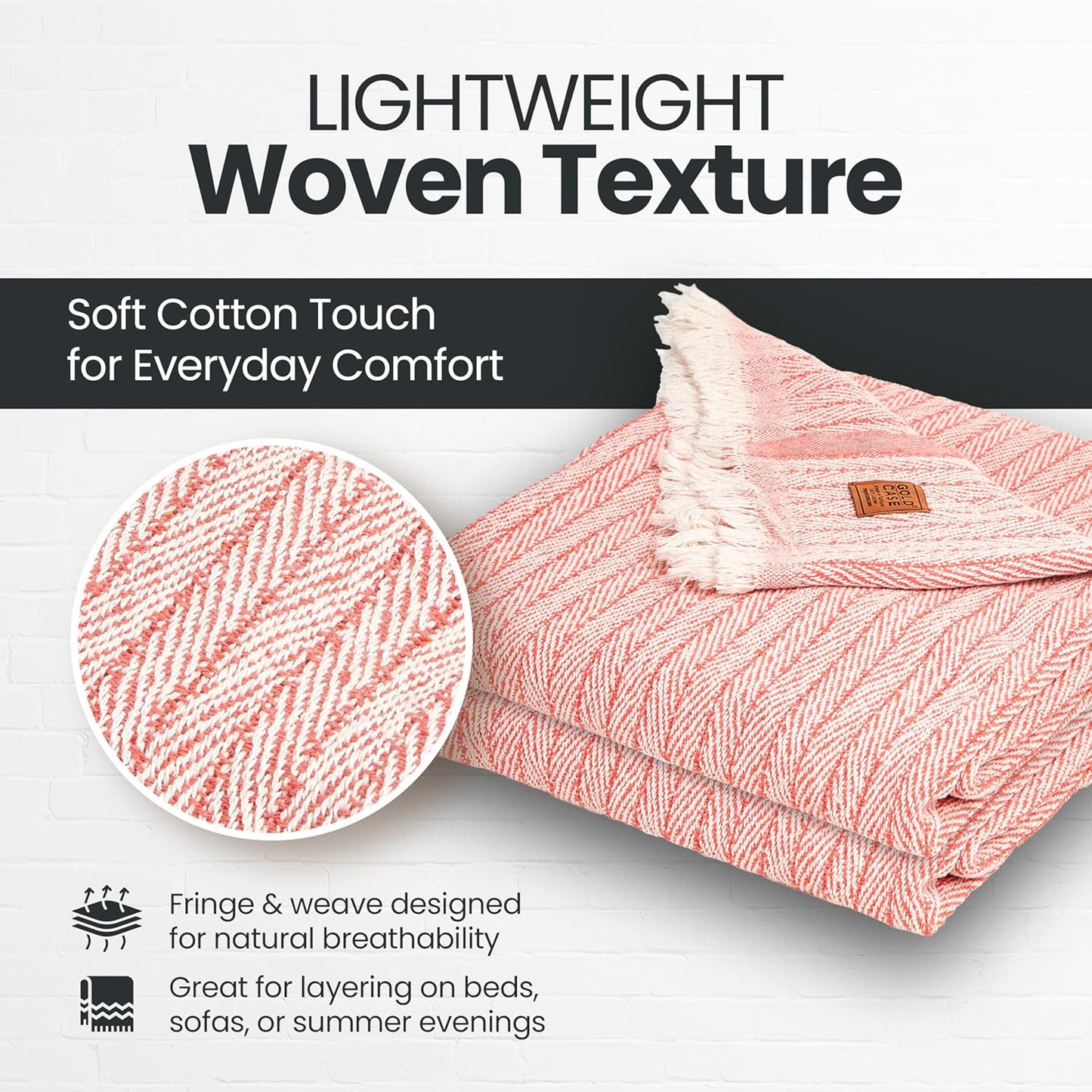 Gold Case Throw Blanket for Couch – 100% Recycled Turkish Cotton Blankets – Elegant Decorative Throw Blankets for Living Room Sofa – Woven Throws for Couch – Vintage Orange – 50x60 (Set of 2)