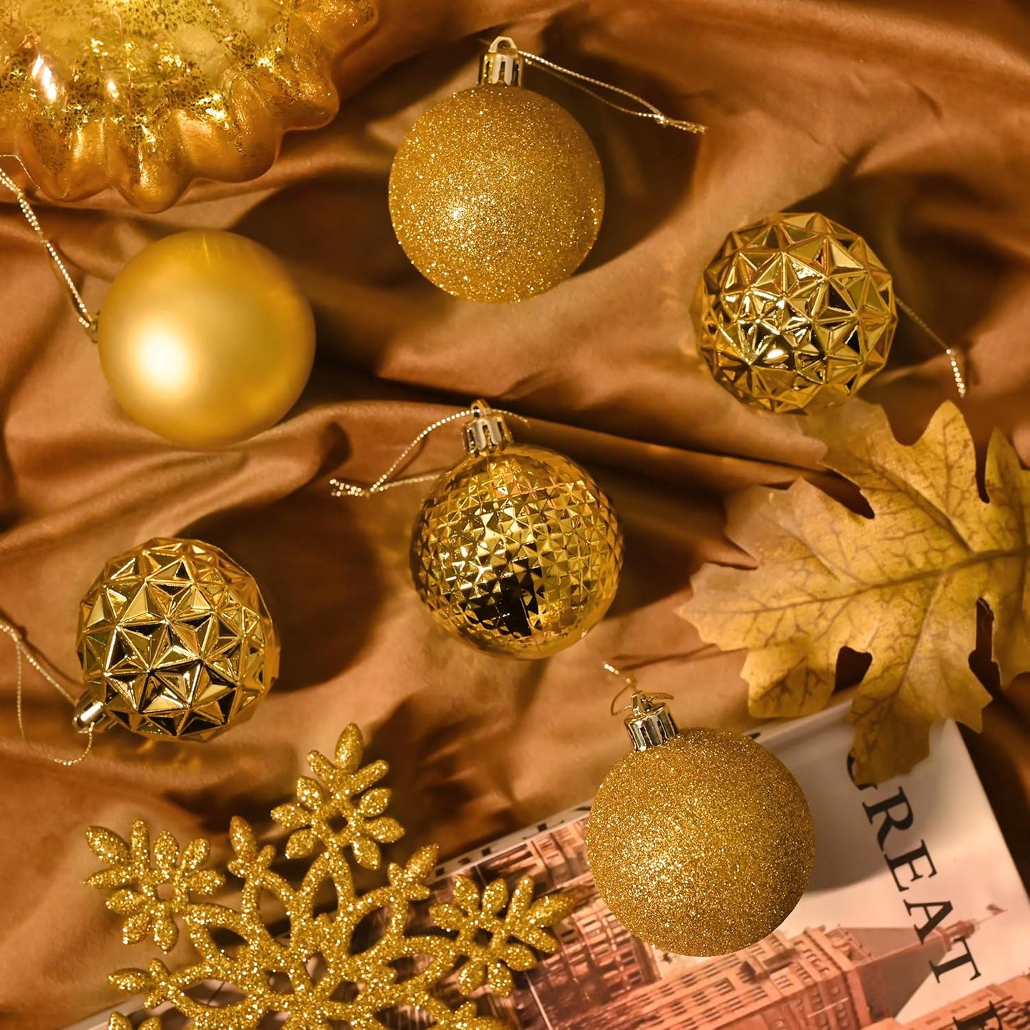 Valery Madelyn Christmas Tree Decorations Ornament Set for Fall Halloween, 50ct 2.36 Inches Gold Shatterproof Christmas Ball Ornaments Hanging Xmas Holiday Party Decor