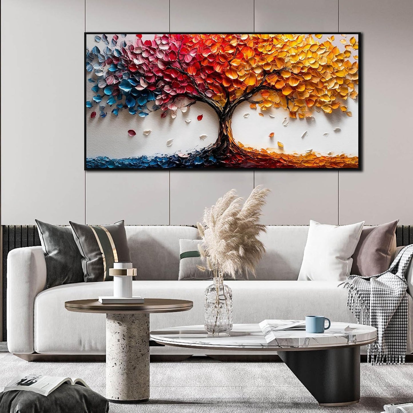 Colorful Tree Wall Art for Living Room - Tree of Life Wall Decor Office - Large Framed Wall Art Size 29" x 59"