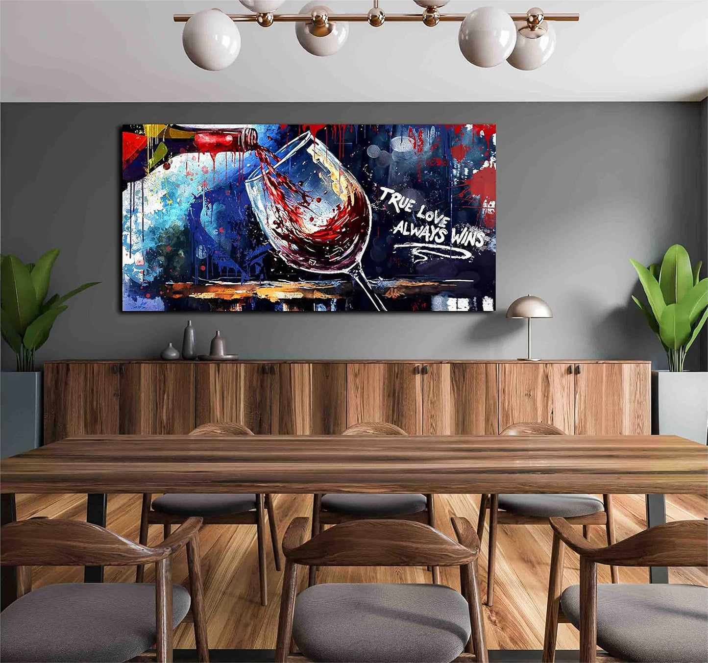 Graffiti Wall-Art - Wine Glass Wall Art for Kitchen - Canvas Art Wall Decor for Living Room Ready to Hang Size 59" x 29"
