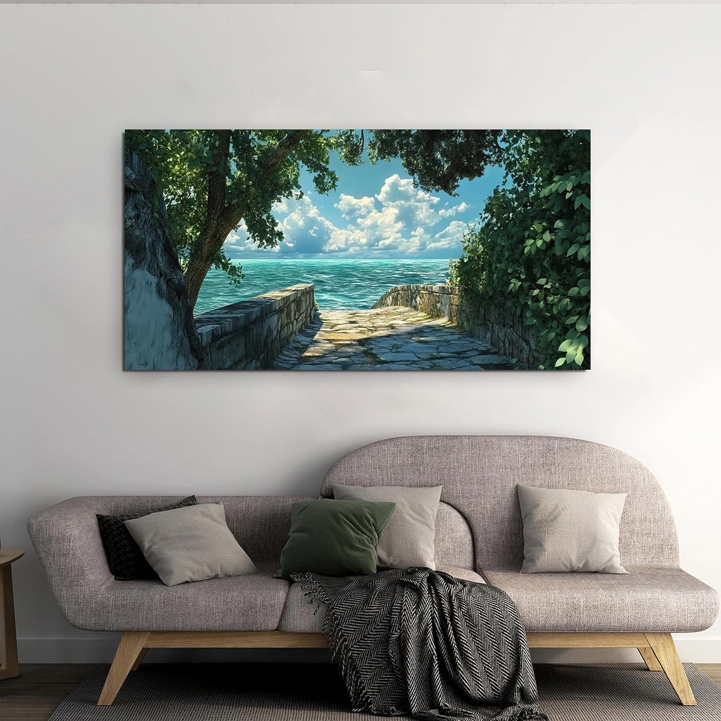 Canvas Wall Art Decor Coastal Wall Art Pictures for Living Room Canvas Art Wall Decor Landscape Natural Wall Art Prints Green Blue Artwork for Walls Seaside Art Work for Home Office Decor 20"x40"