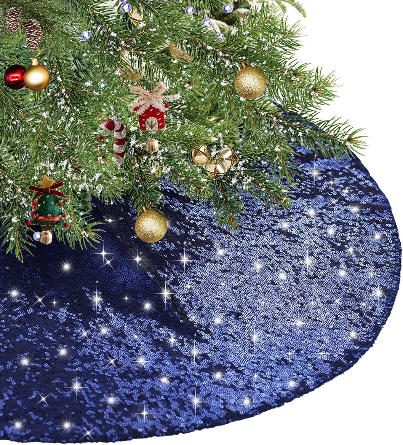 Eternal Beauty Christmas Tree Skirt, 70 Inch Navy Blue Sequin Tree Skirt Small Xmas Tree Skirt for Christmas Tree Decorations